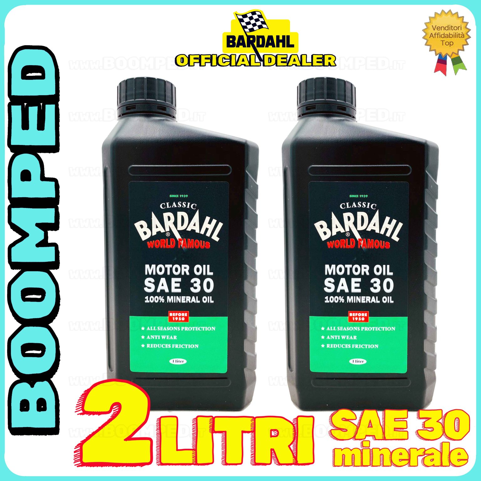 2 litri BARDAHL CLASSIC MOTOR OIL SAE 30 OLIO MOTORE auto e moto 4T 100% minerale 02BD05