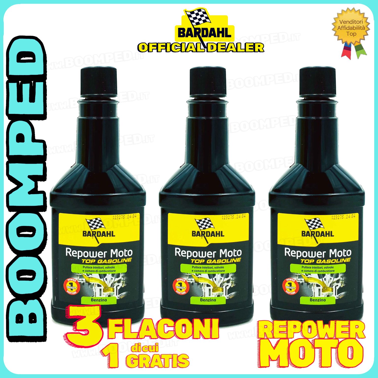 3 flaconi 150ml BARDAHL REPOWER MOTO ADDITIVO pulizia camera combustione moto 2T 4T 03BD09