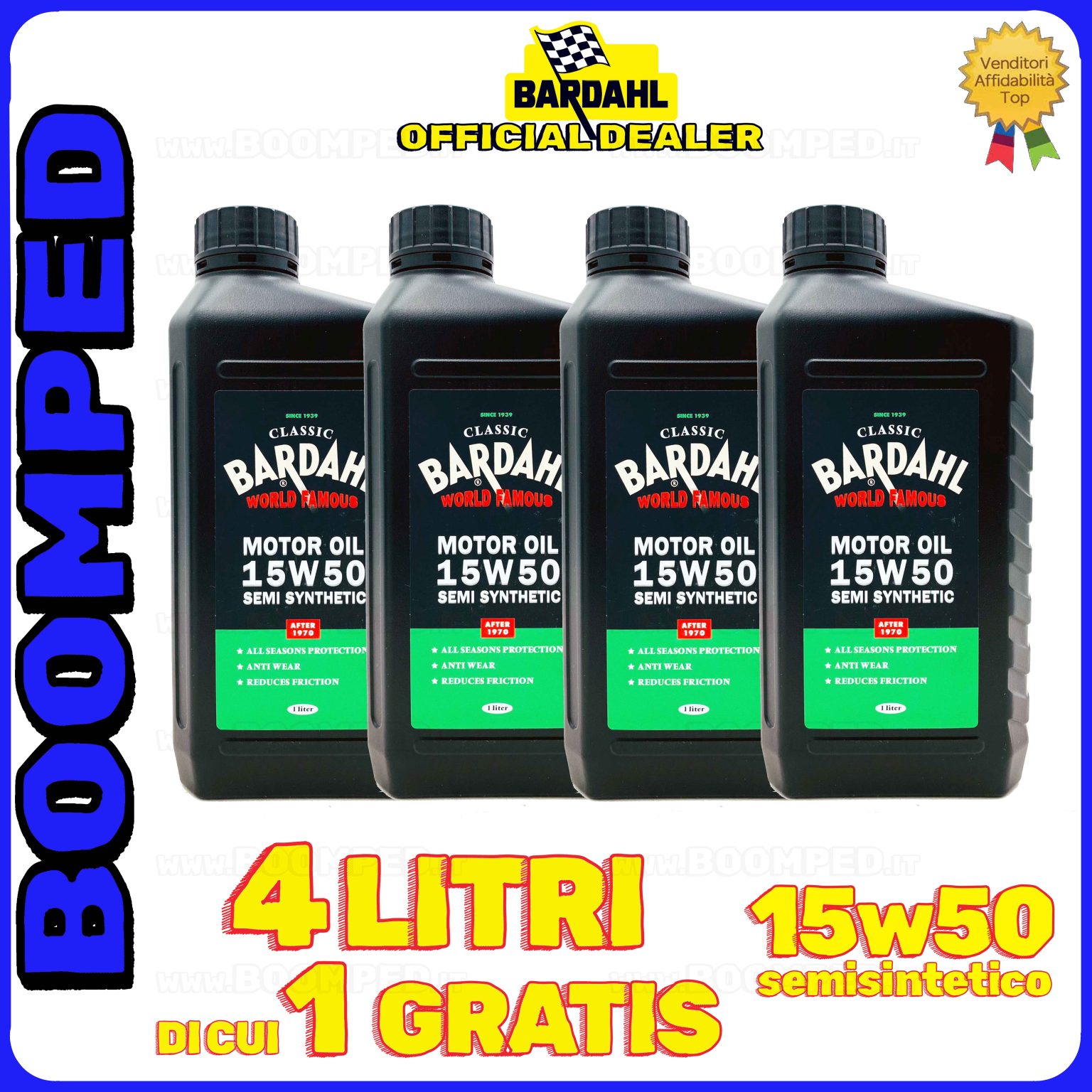 4 litri BARDAHL CLASSIC MOTOR OIL 15W-50 OLIO MOTORE auto e moto 4T semisintetico 04BD06