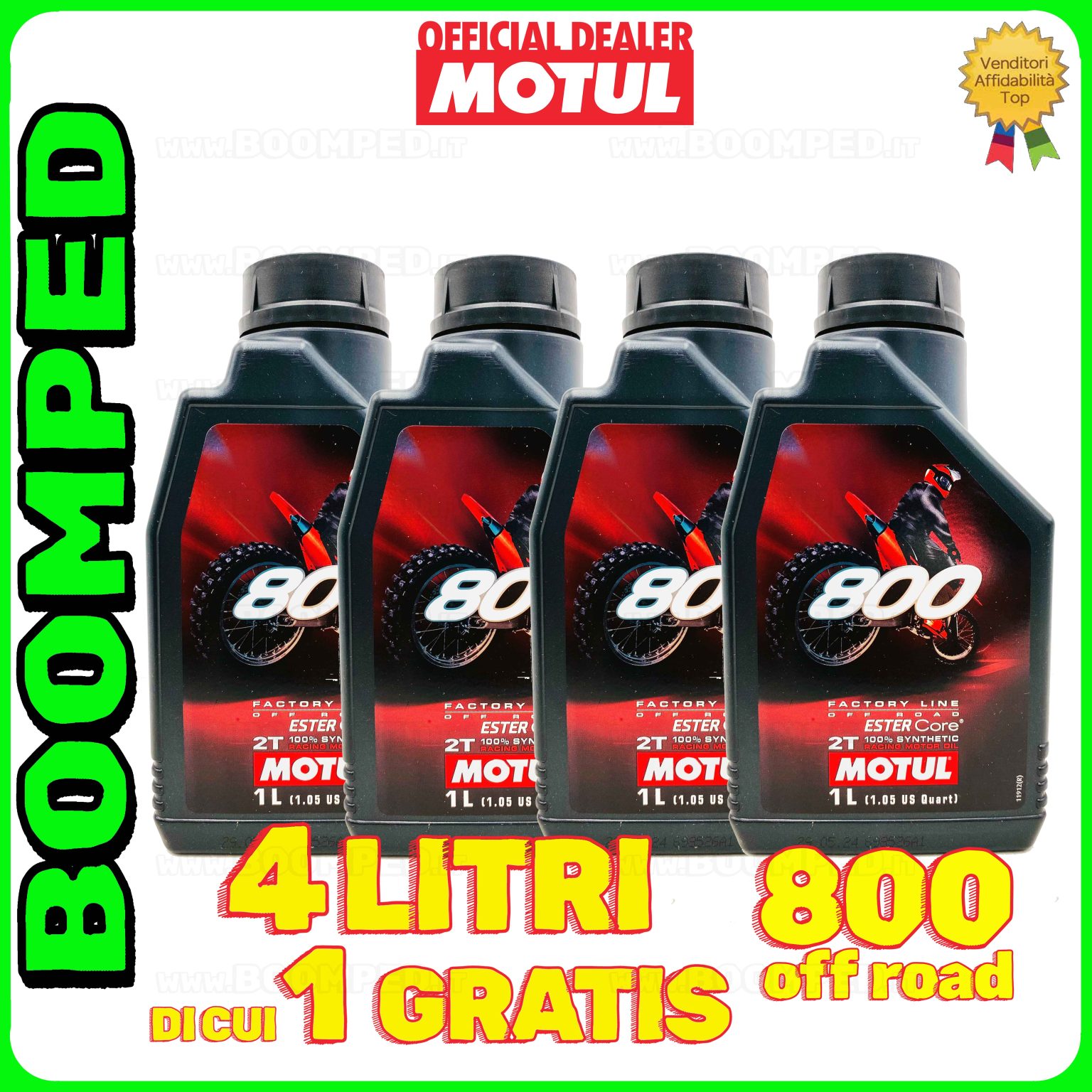 4 litri MOTUL 800 OFF ROAD OLIO MOTORE miscela moto cross trial 2T 100% SINTETICO 04MO08