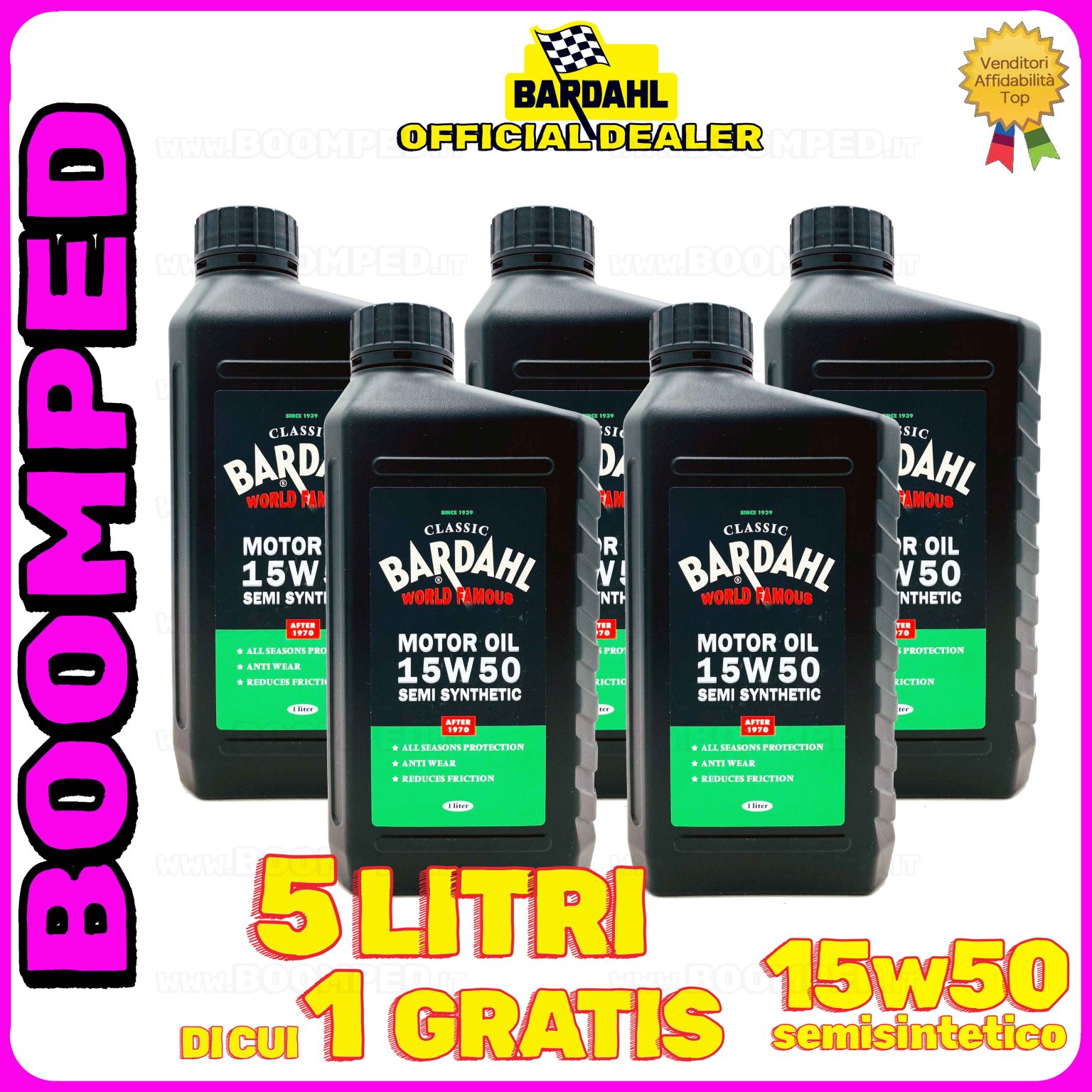 5 litri BARDAHL CLASSIC MOTOR OIL 15W-50 OLIO MOTORE auto e moto 4T semisintetico 05BD06