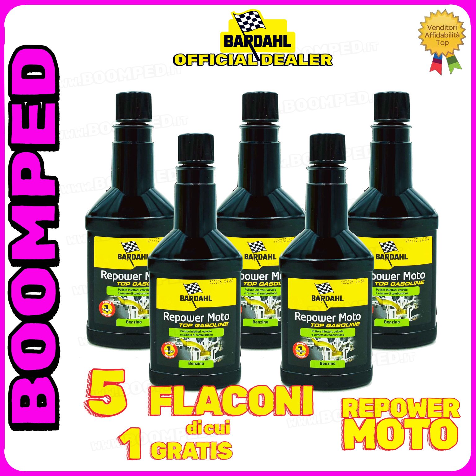 5 flaconi 150ml BARDAHL REPOWER MOTO ADDITIVO pulizia camera combustione moto 2T 4T 05BD09