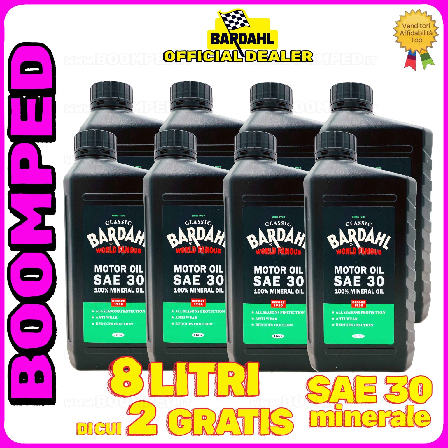 8 litri BARDAHL CLASSIC MOTOR OIL SAE 30 OLIO MOTORE auto e moto 4T 100% minerale 08BD05