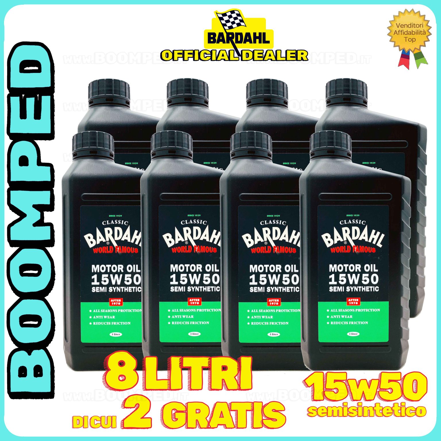 8 litri BARDAHL CLASSIC MOTOR OIL 15W-50 OLIO MOTORE auto e moto 4T semisintetico 08BD06