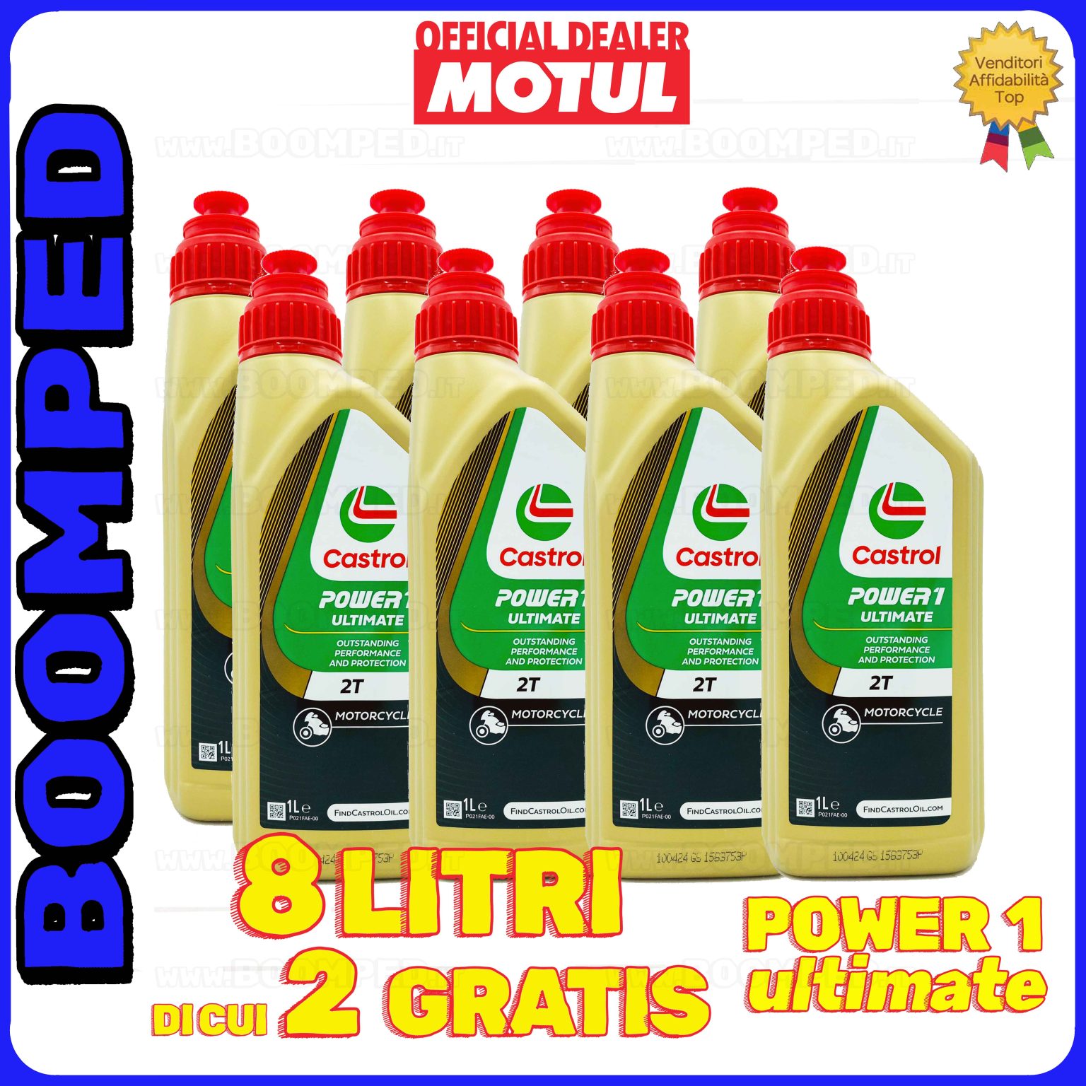 8 litri OLIO MOTORE CASTROL POWER 1 ULTIMATE miscela moto scooter 2T 100% sintetico 08CS03