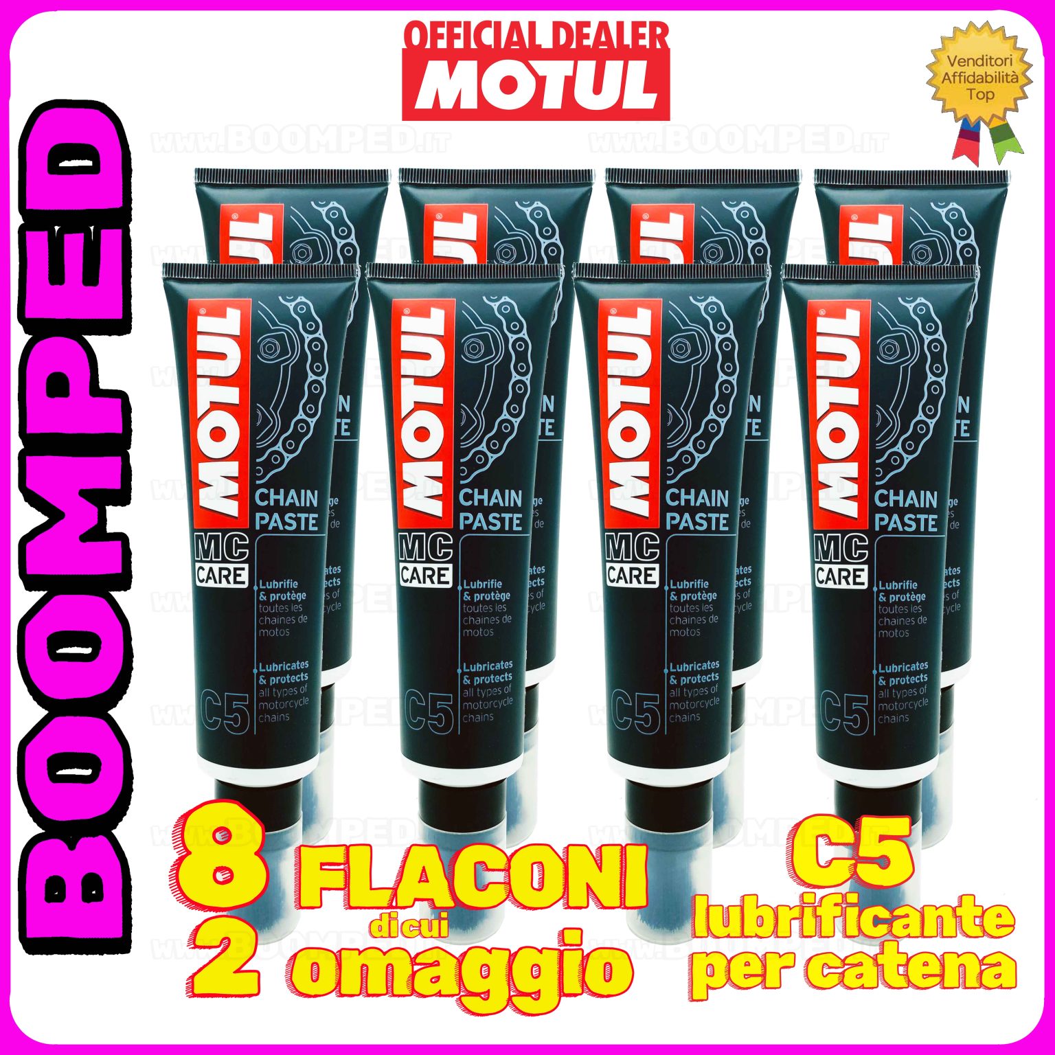 8 flaconi 150ml MOTUL C5 CHAIN PASTE lubrificante grasso per catena con pennello 08MO20