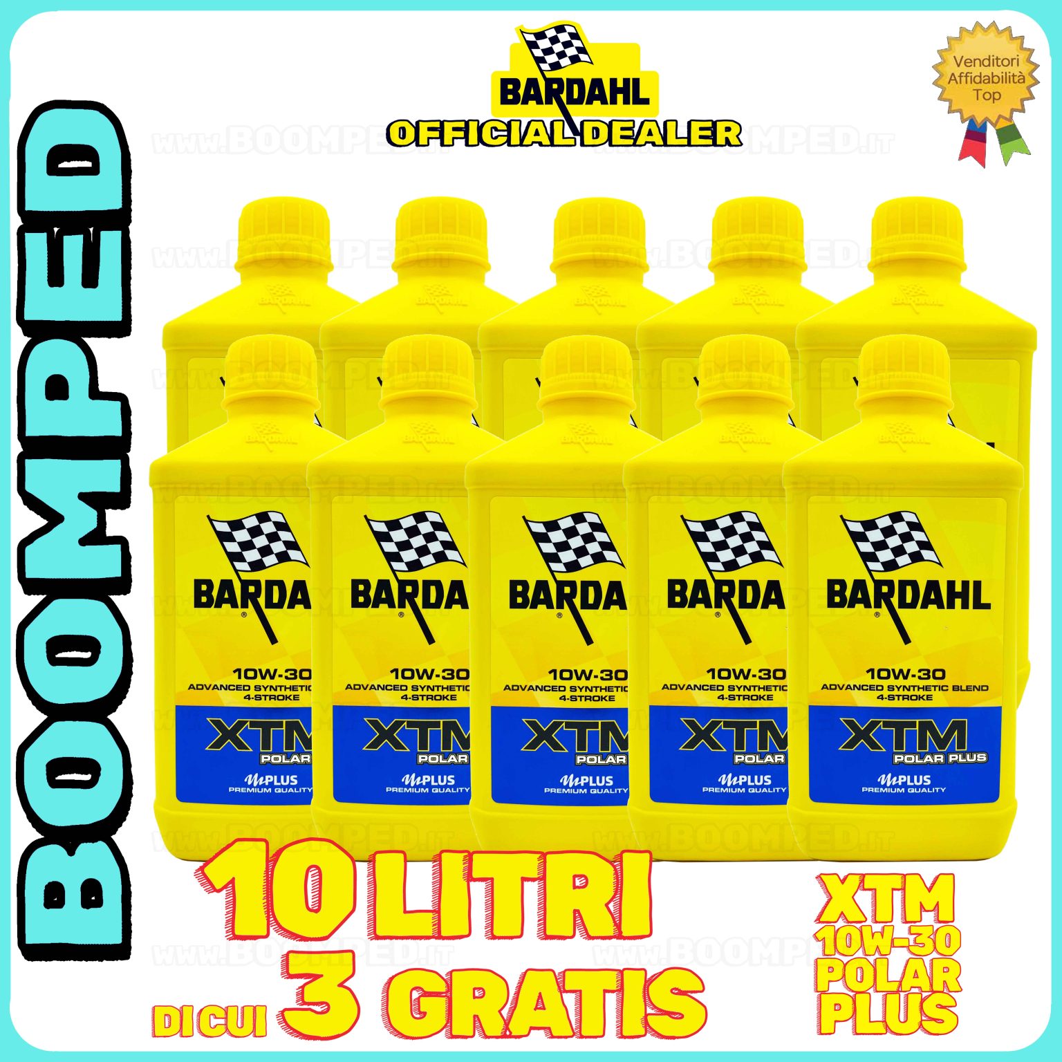 10 litri BARDAHL XTM POLAR PLUS 10W-30 OLIO MOTORE moto scooter 4T 100% sintetico 10BD07