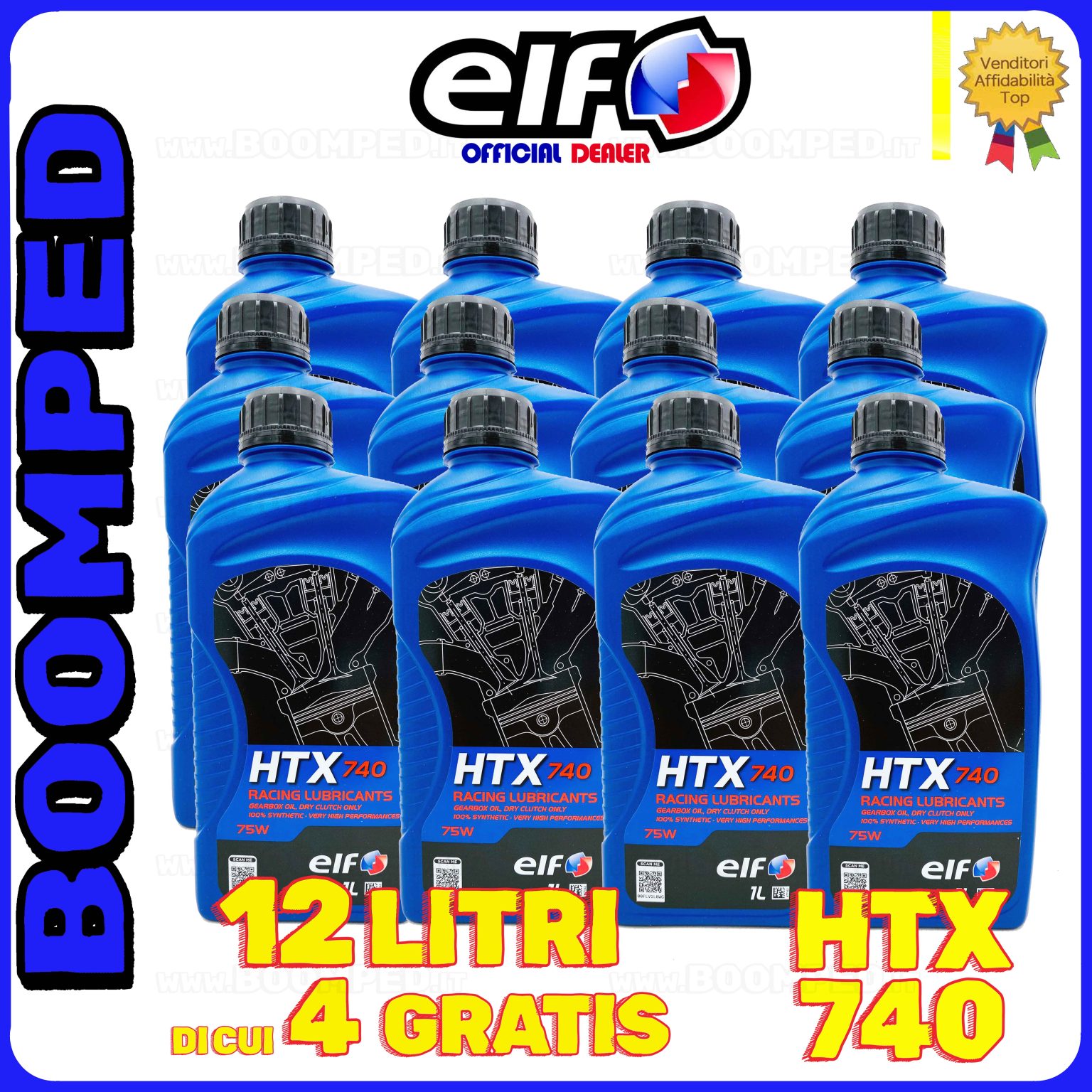 12 litri ELF HTX 740 75W OLIO TRASMISSIONE RACING 2T frizione a bagno d'olio MOTO KART 12ET09