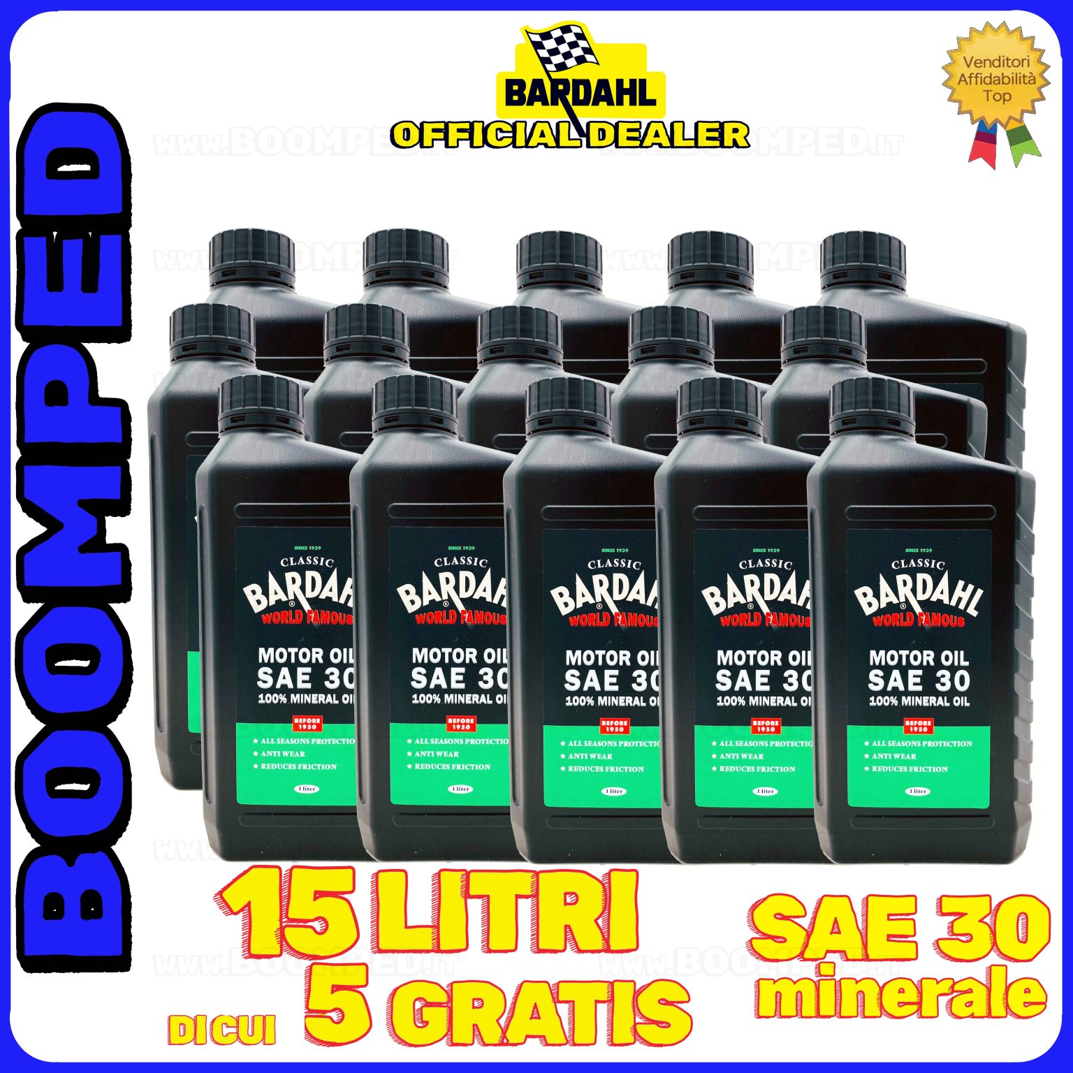 15 litri BARDAHL CLASSIC MOTOR OIL SAE 30 OLIO MOTORE auto e moto 4T 100% minerale 15BD05