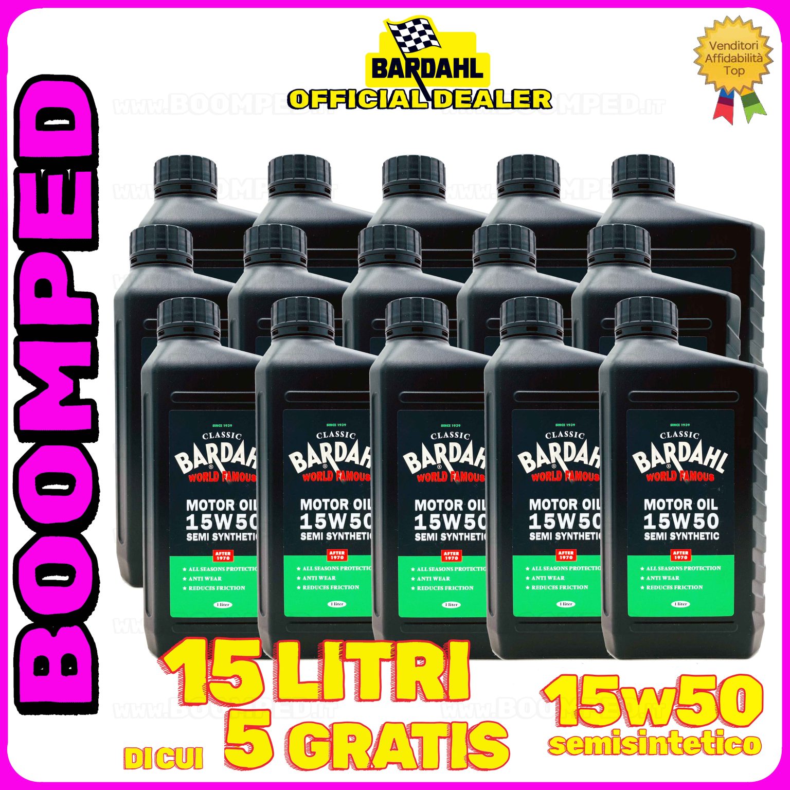 15 litri BARDAHL CLASSIC MOTOR OIL 15W-50 OLIO MOTORE auto e moto 4T semisintetico 15BD06