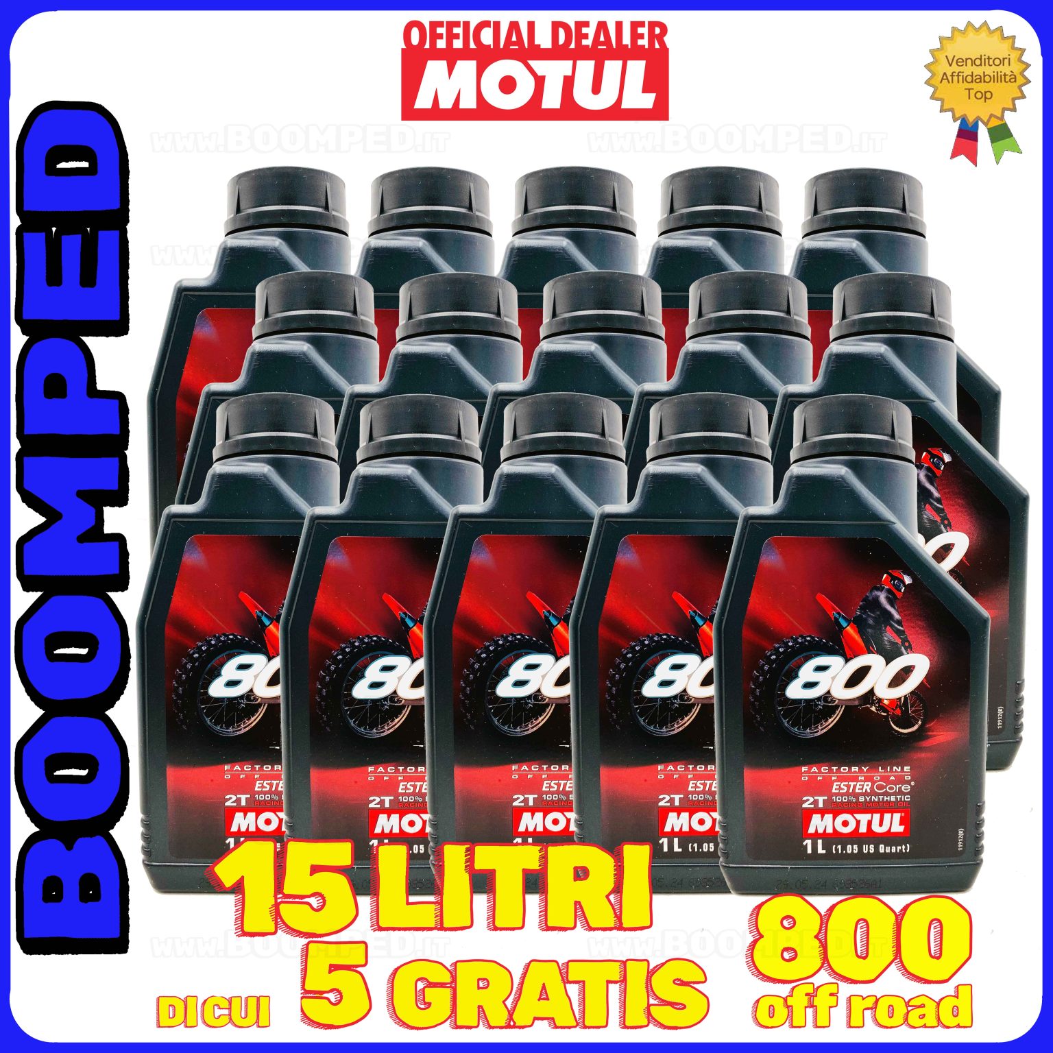 15 litri MOTUL 800 OFF ROAD OLIO MOTORE miscela moto cross trial 2T 100% SINTETICO 15MO08
