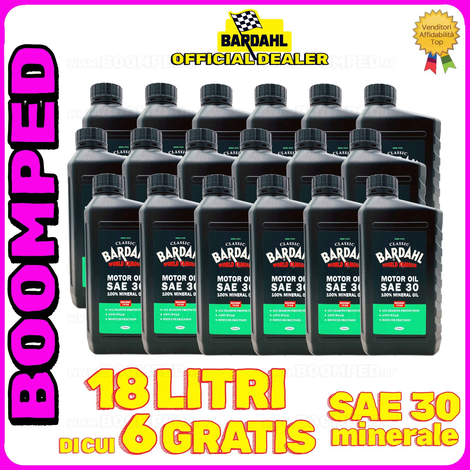 18 litri BARDAHL CLASSIC MOTOR OIL SAE 30 OLIO MOTORE auto e moto 4T 100% minerale 18BD05