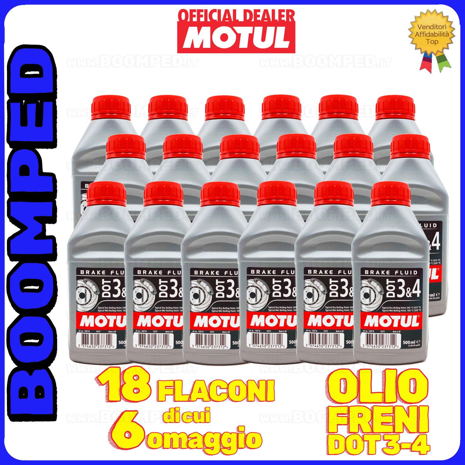 18 flaconi 500ml MOTUL BRAKE FLUID DOT 3&4 OLIO FRENI auto moto 18MO07