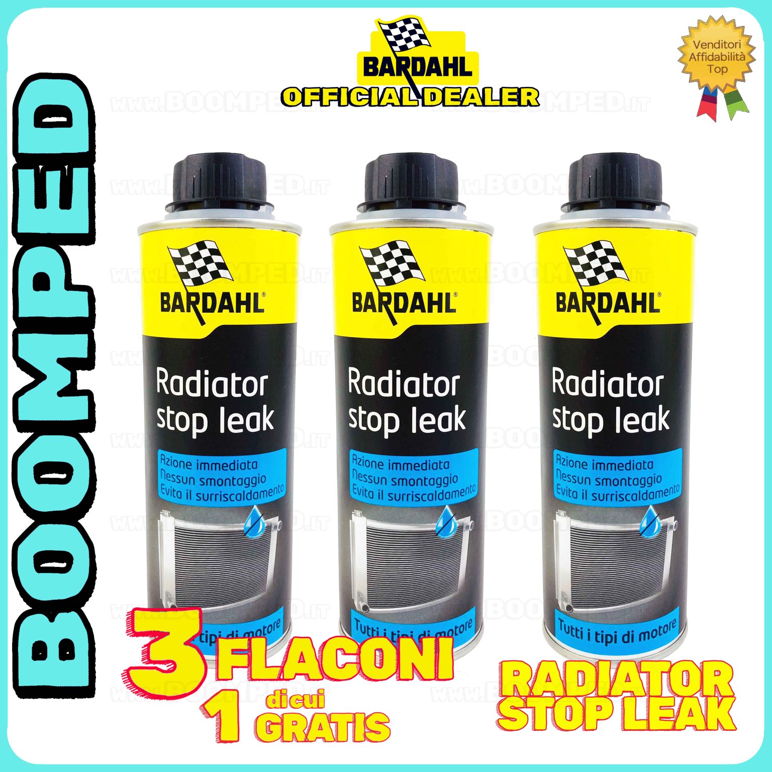 3 flaconi 300ml BADAHL RADIATOR STOP LEAK ADDITIVO  sigillante elimina falle radiatore auto moto 04BD11