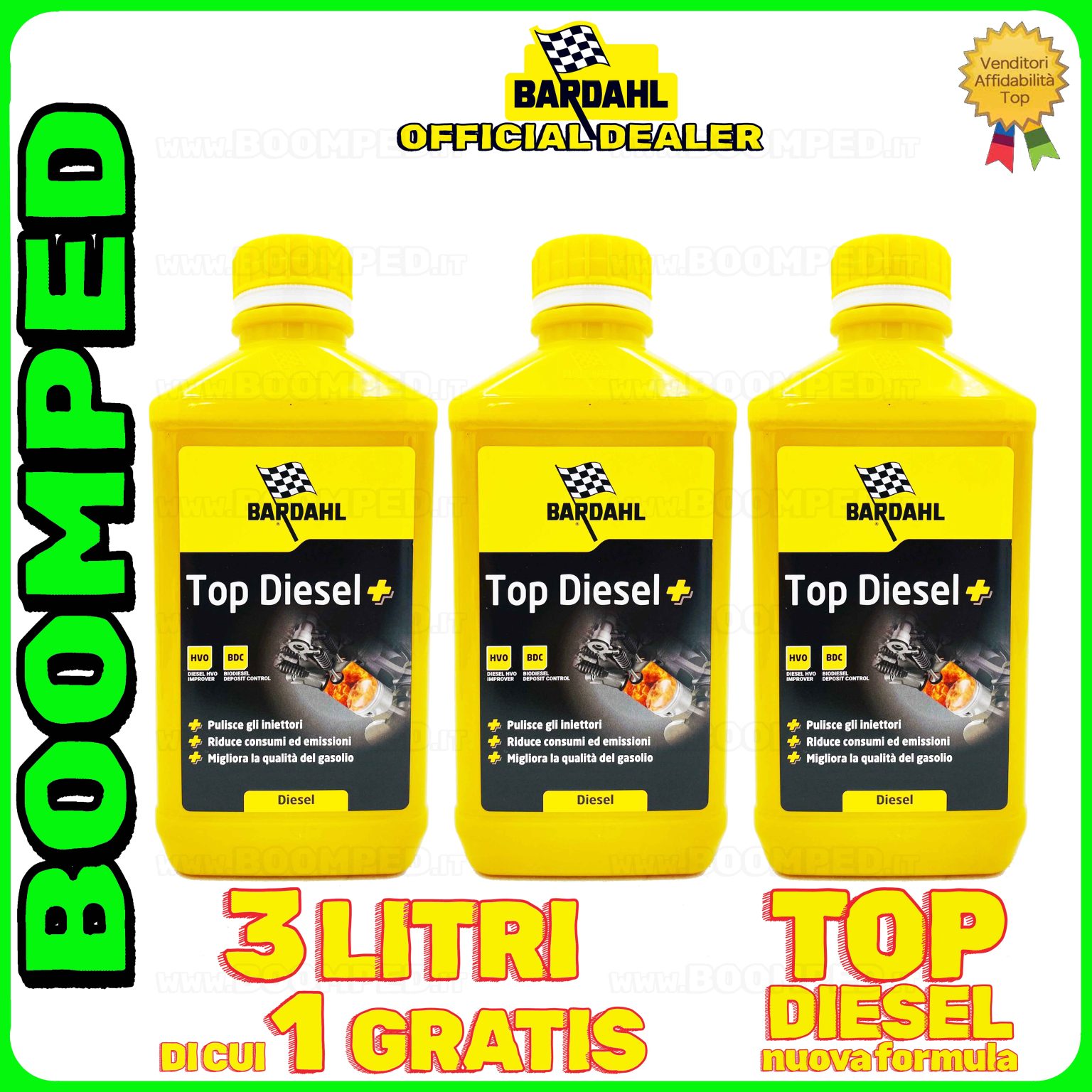 3 litri BARDAHL TOP DIESEL + ADDITIVO pulitore iniettori riduce consumi motori diesel auto 03BD18