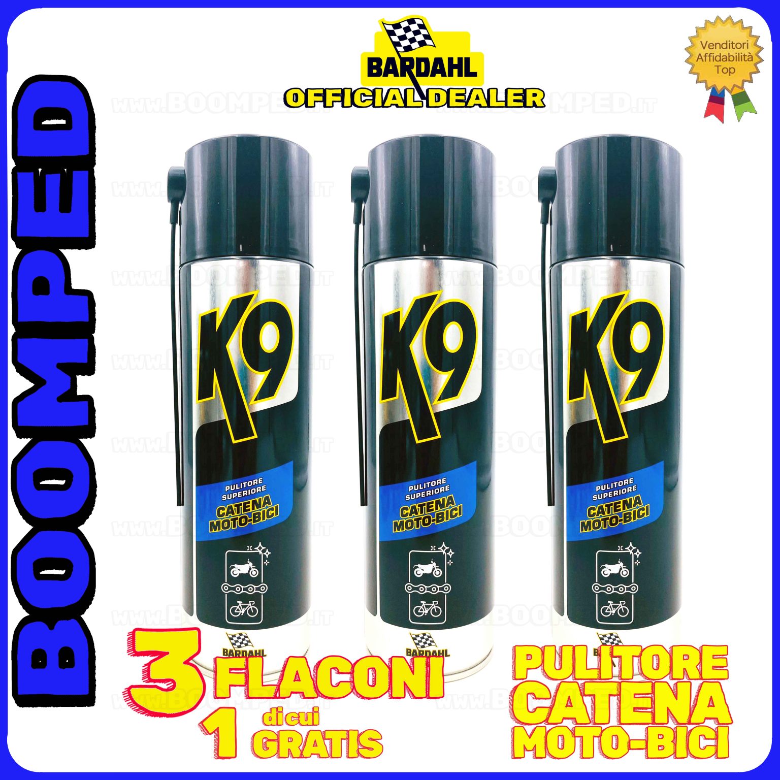 3 flaconi 500ml BARDAHL K9 PULITORE SUPERIORE CATENA MOTO BICI pulisce catena trasmissione 03BD21