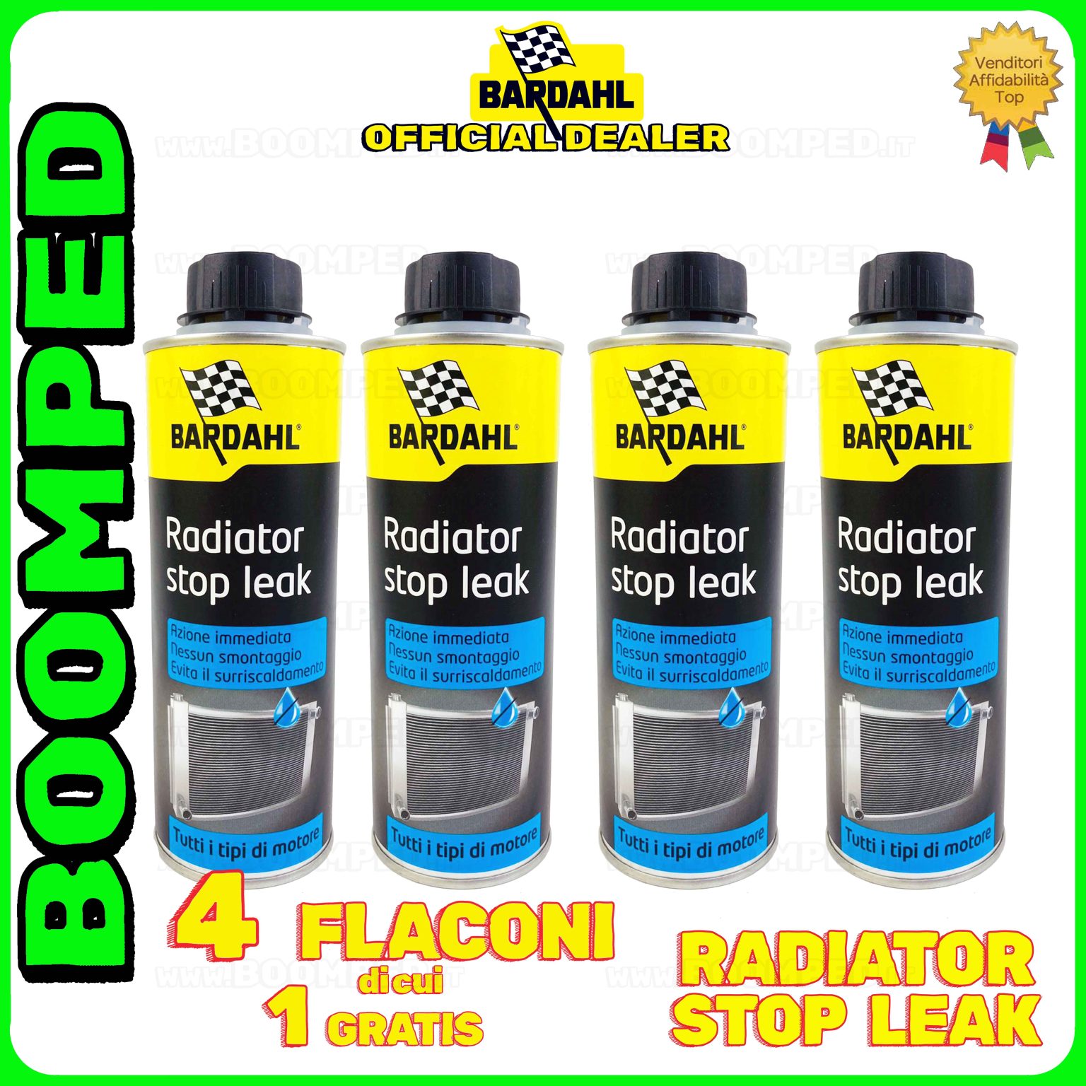 4 flaconi 300ml BADAHL RADIATOR STOP LEAK ADDITIVO  sigillante elimina falle radiatore auto moto 05BD11