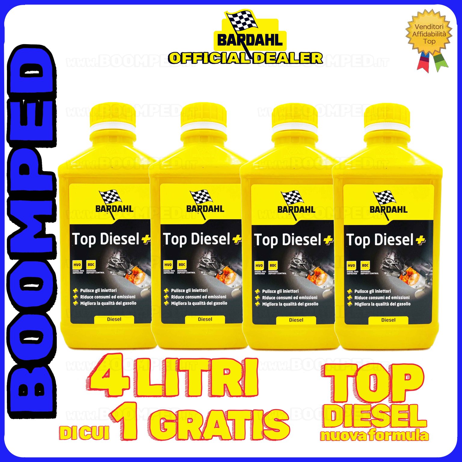 4 litri BARDAHL TOP DIESEL + ADDITIVO pulitore iniettori riduce consumi motori diesel auto 04BD18