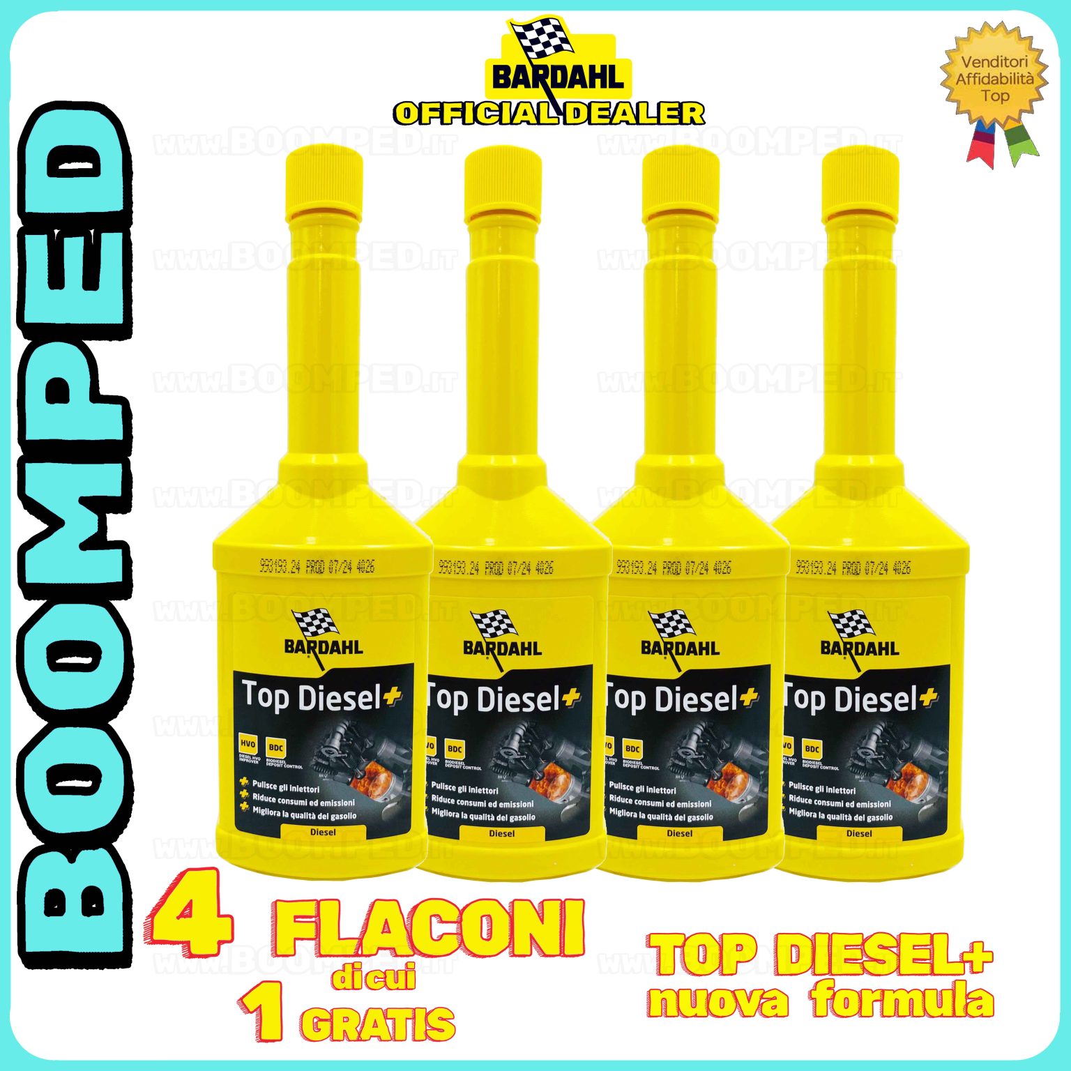4 flaconi 250ml BARDAHL TOP DIESEL + ADDITIVO pulitore iniettori riduce consumi motori diesel auto 04BD19