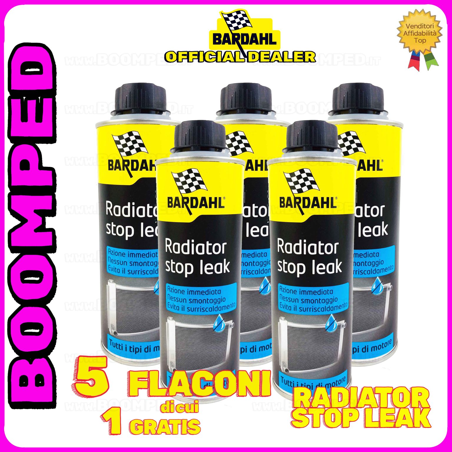 5 flaconi 300ml BADAHL RADIATOR STOP LEAK ADDITIVO  sigillante elimina falle radiatore auto moto 08BD11