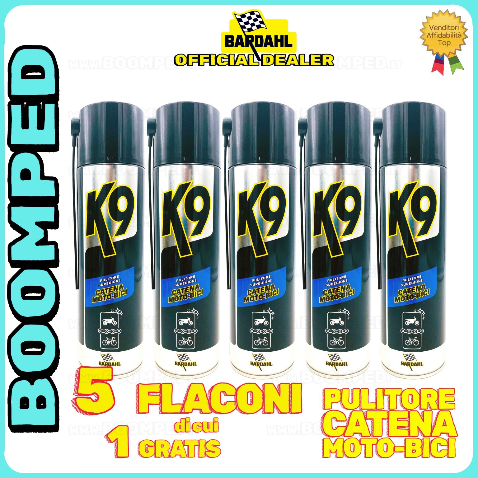 5 flaconi 500ml BARDAHL K9 PULITORE SUPERIORE CATENA MOTO BICI pulisce catena trasmissione 05BD21