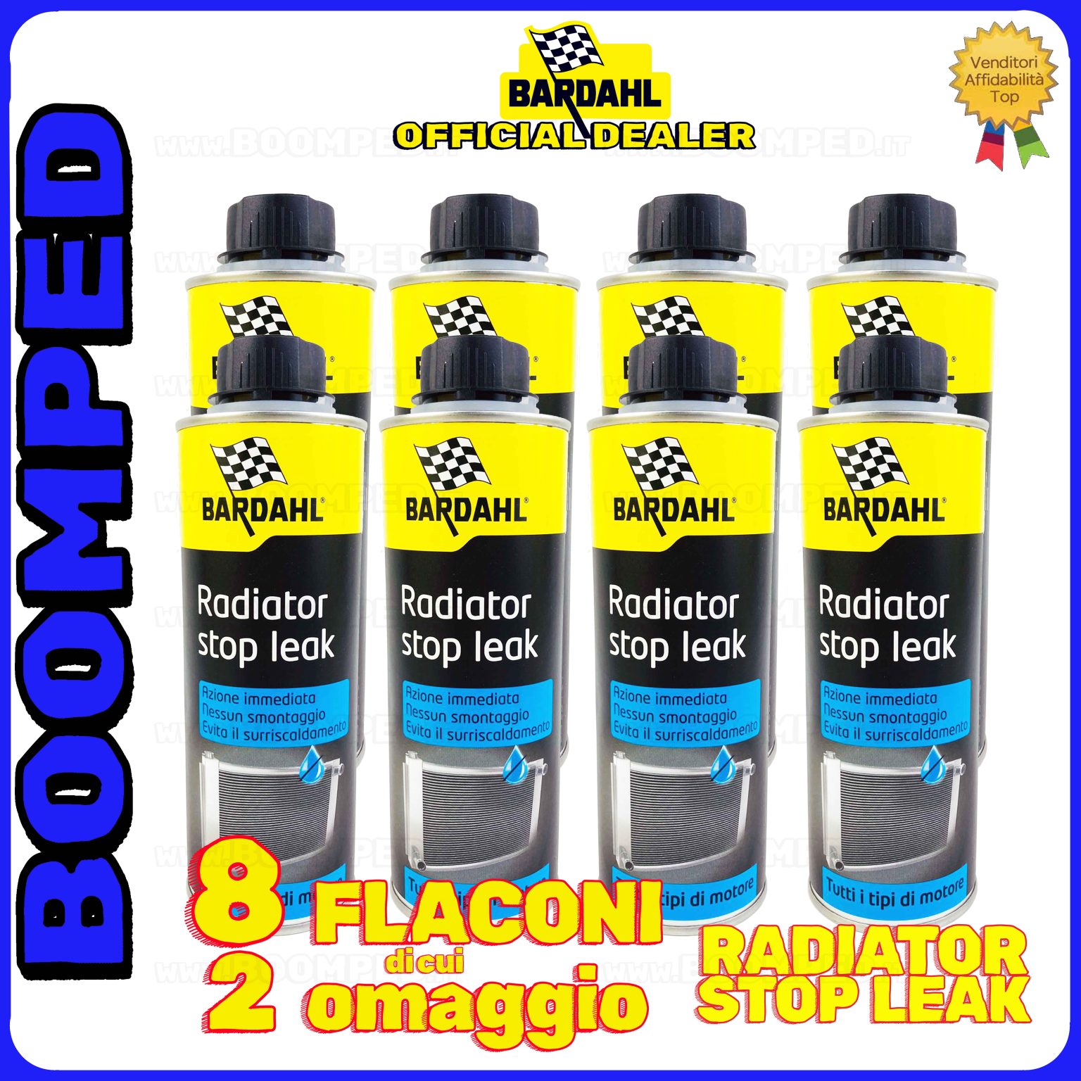 8 flaconi 300ml BADAHL RADIATOR STOP LEAK ADDITIVO  sigillante elimina falle radiatore auto moto 10BD11