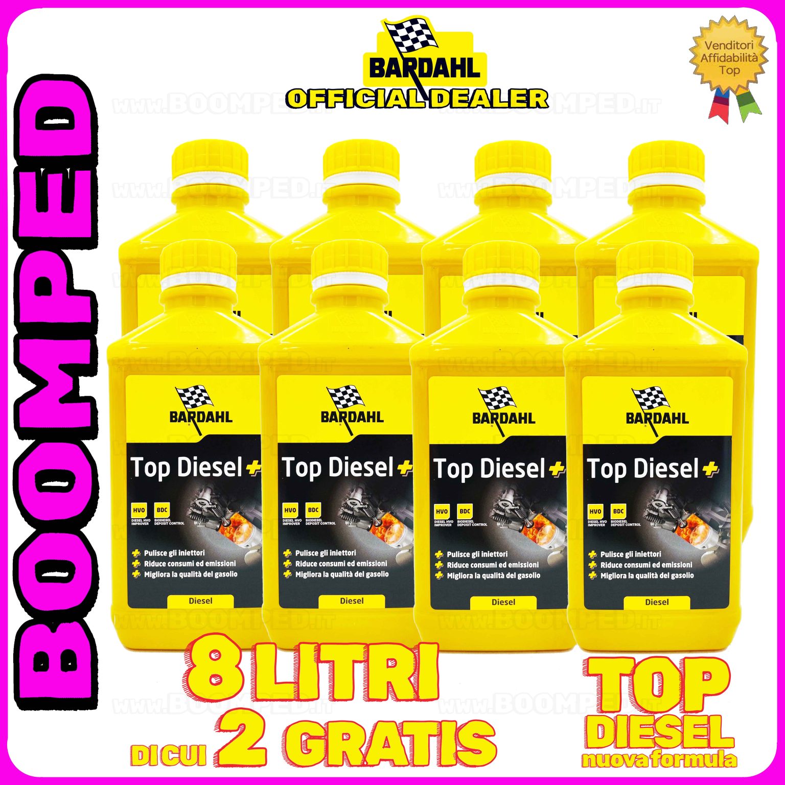 8 litri BARDAHL TOP DIESEL + ADDITIVO pulitore iniettori riduce consumi motori diesel auto 08BD18