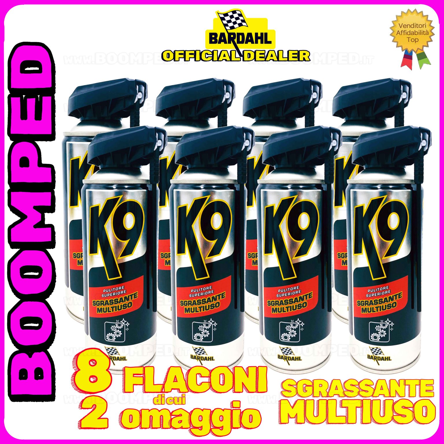 8 flaconi 400ml BARDAHL K9 PULITORE SUPERIORE SGRASSANTE MULTIUSO rimuove grasso sporco olio 08BD22