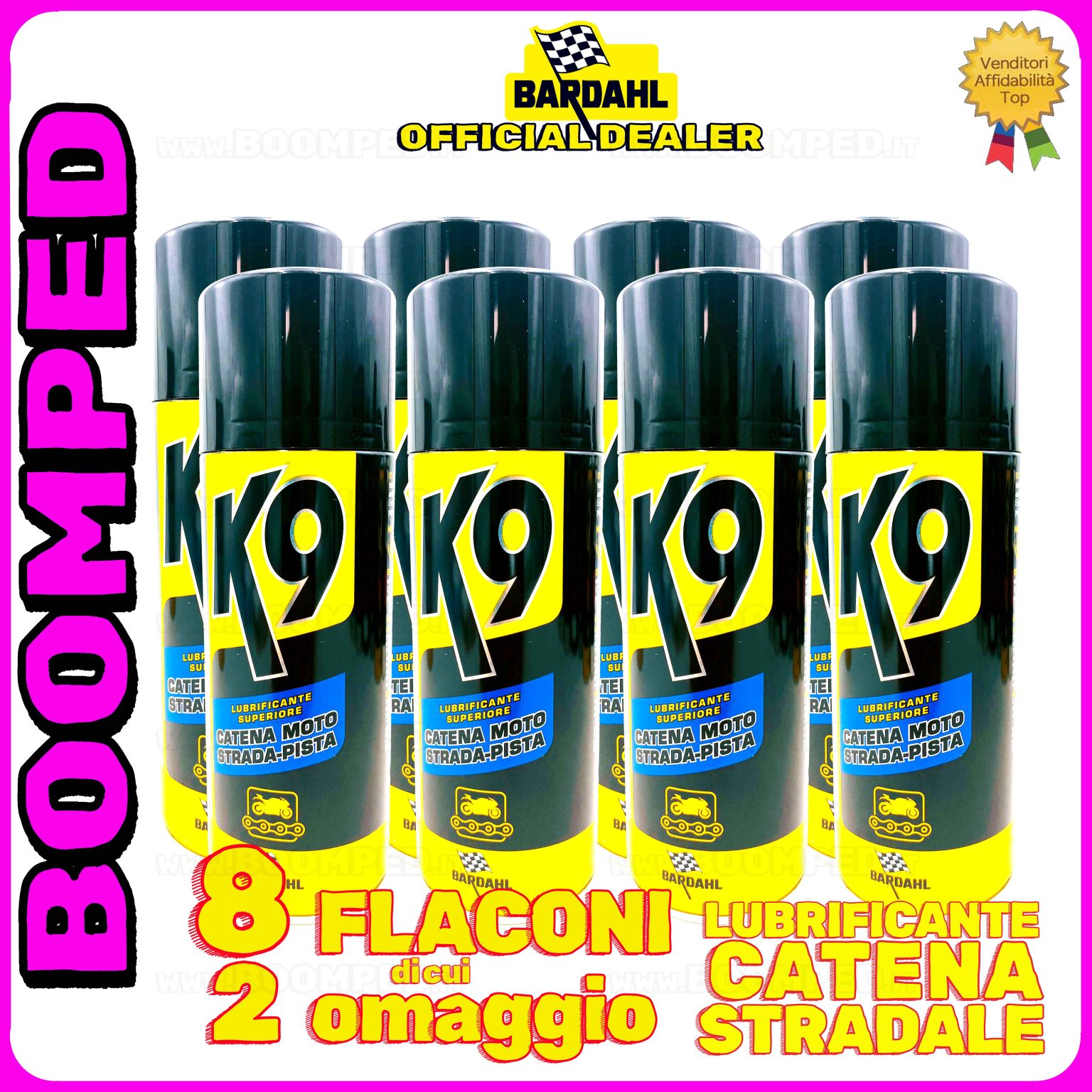 8 flaconi 400ml BARDAHL K9 LUBRIFICANTE SUPERIORE CATENA MOTO STRADALE spray per catena pista 08BD25