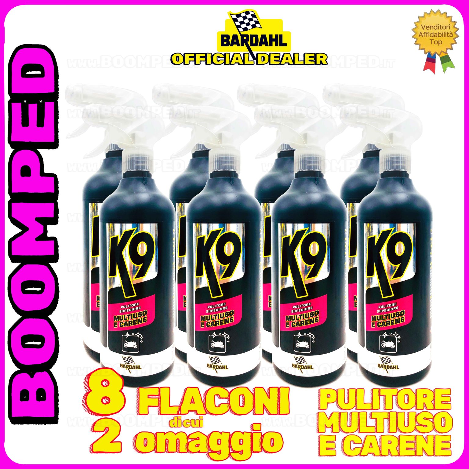 8 flaconi 750ml BARDAHL K9 PULITORE SUPERIORE MULTIUSO E CARENE spray pulizia carene 08BD26