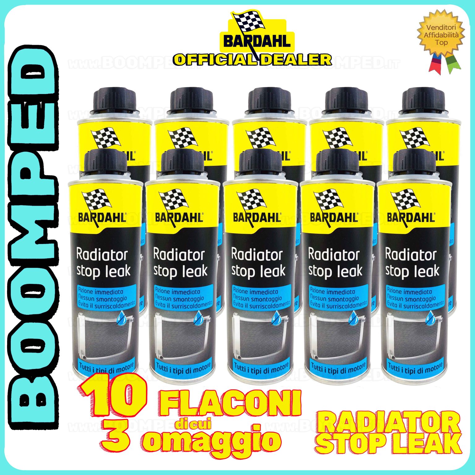 10 flaconi 300ml BADAHL RADIATOR STOP LEAK ADDITIVO  sigillante elimina falle radiatore auto moto 12BD11