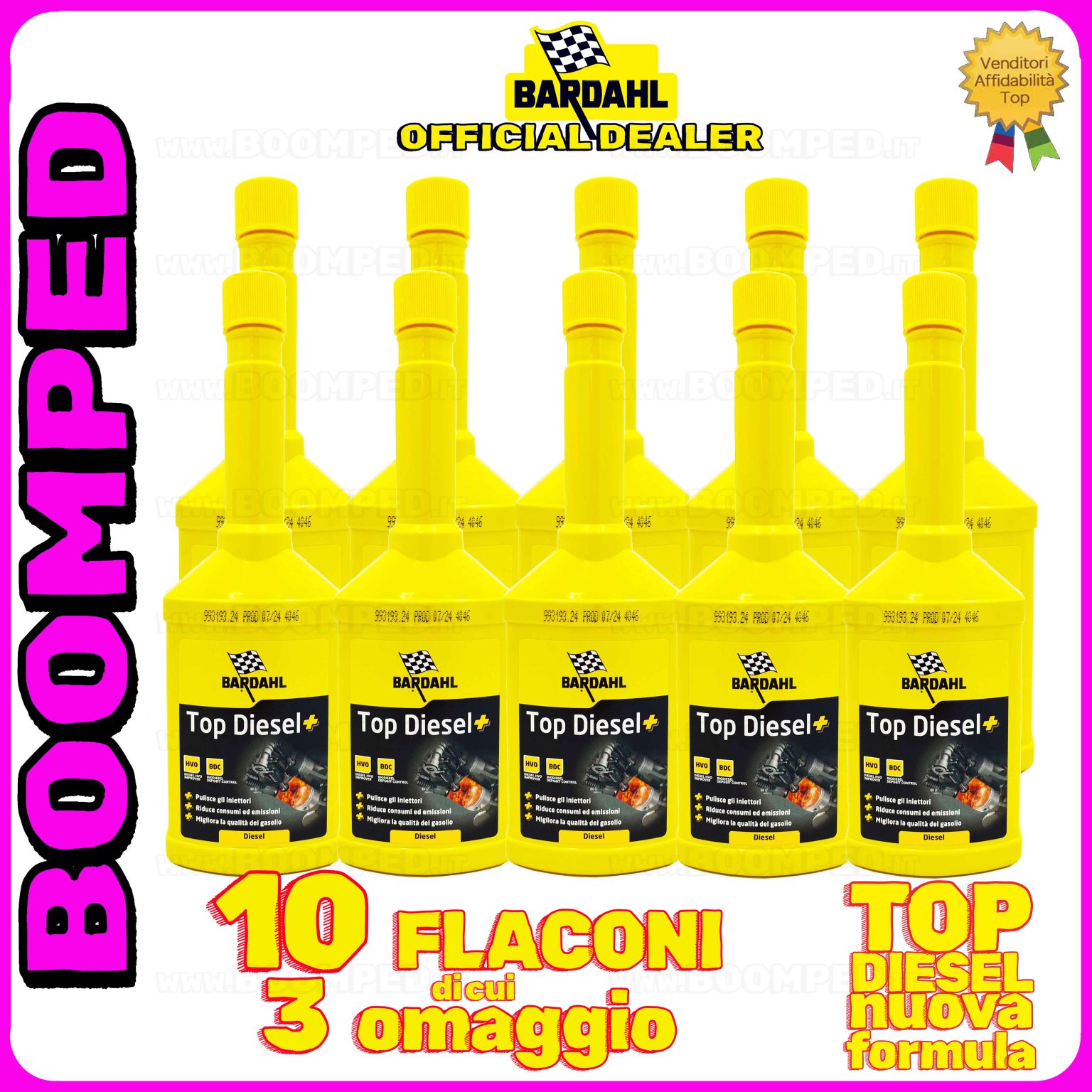 10 flaconi 250ml BARDAHL TOP DIESEL + ADDITIVO pulitore iniettori riduce consumi motori diesel auto 10BD19