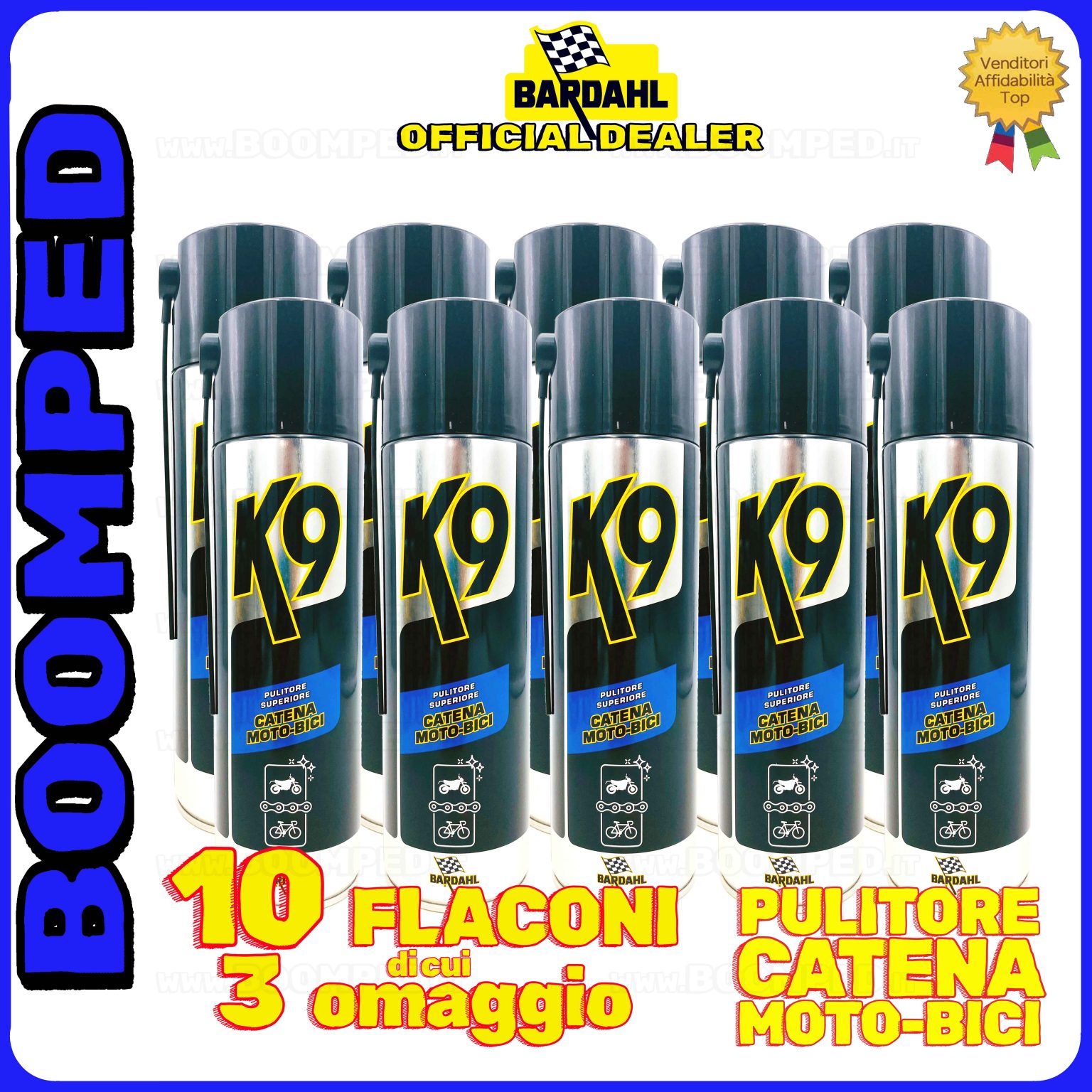 10 flaconi 500ml BARDAHL K9 PULITORE SUPERIORE CATENA MOTO BICI pulisce catena trasmissione 10BD21