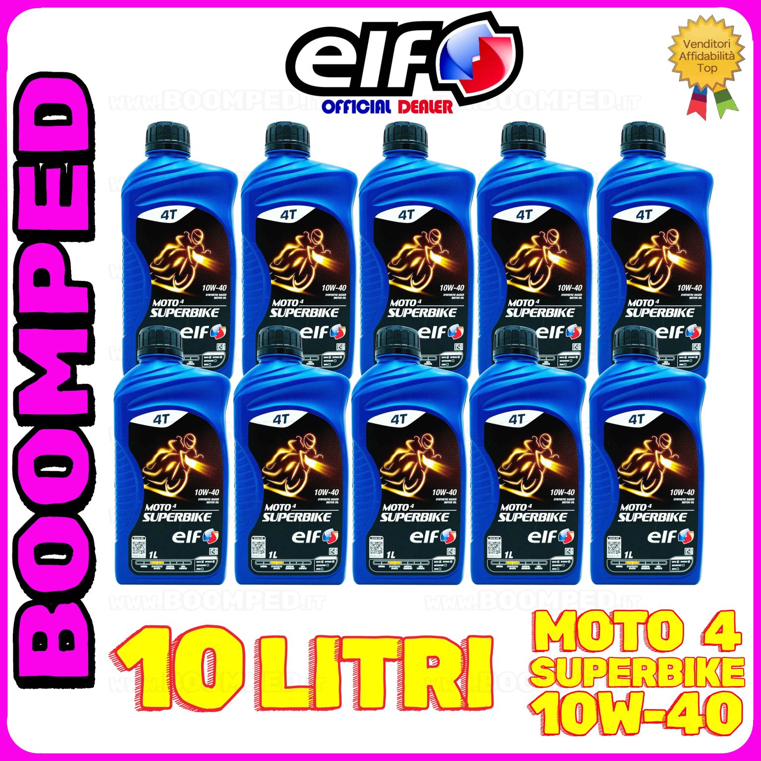 10 litri ELF MOTO 4 SUPERBIKE 10W40 olio moto scooter 4T semi sintetico 10ET01