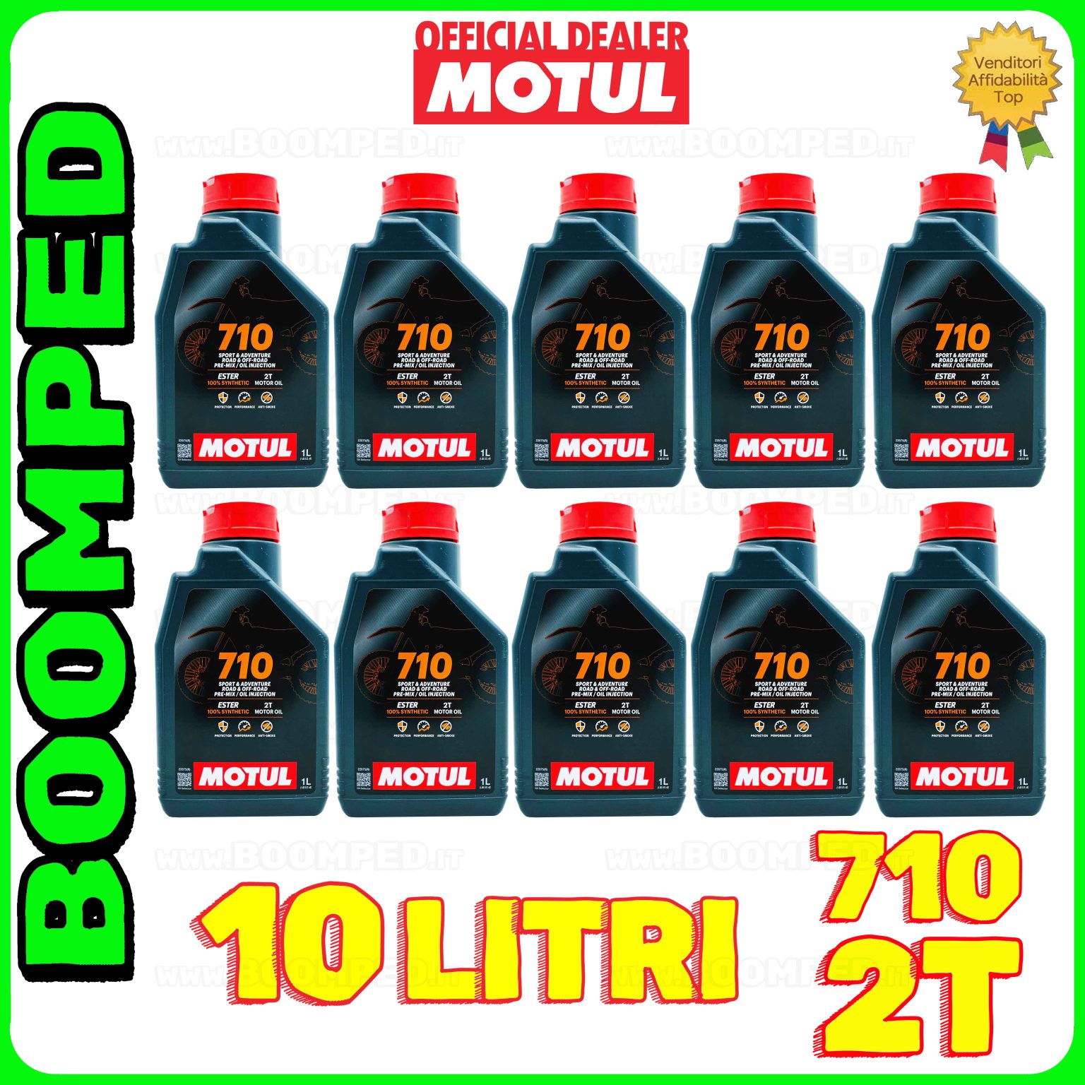 10 litri MOTUL 710 2T OLIO MOTORE miscela moto scooter 2T 100% SINTETICO 10MO01