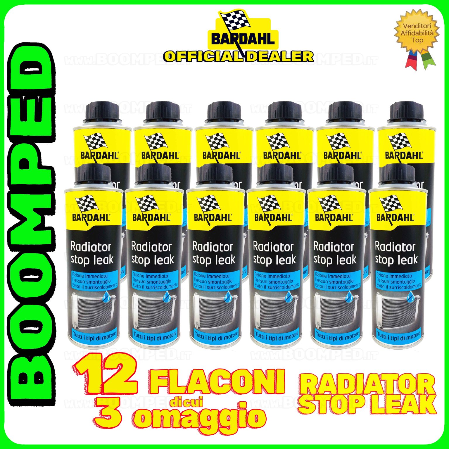 12 flaconi 300ml BADAHL RADIATOR STOP LEAK ADDITIVO  sigillante elimina falle radiatore auto moto 15BD11
