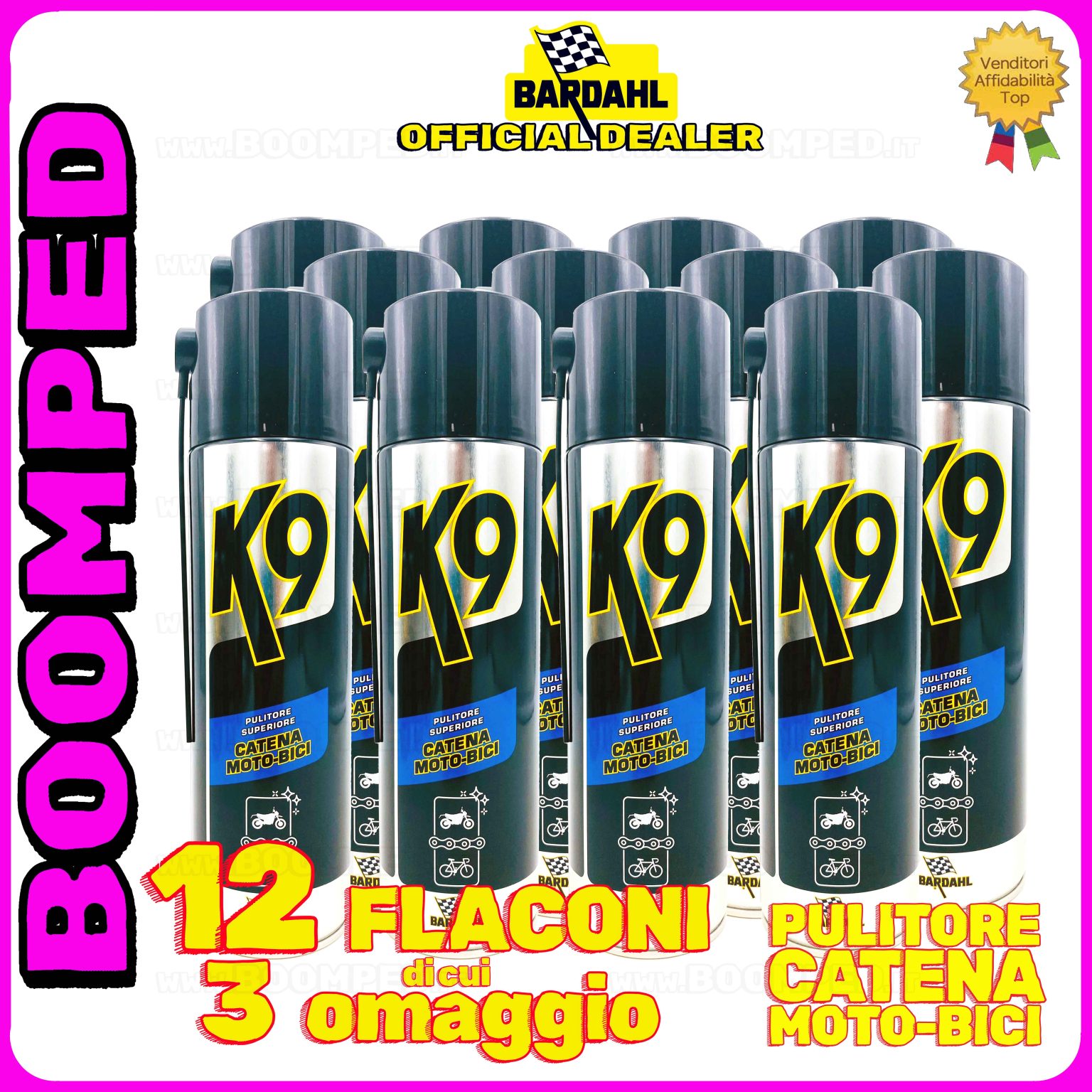 12 flaconi 500ml BARDAHL K9 PULITORE SUPERIORE CATENA MOTO BICI pulisce catena trasmissione 12BD21