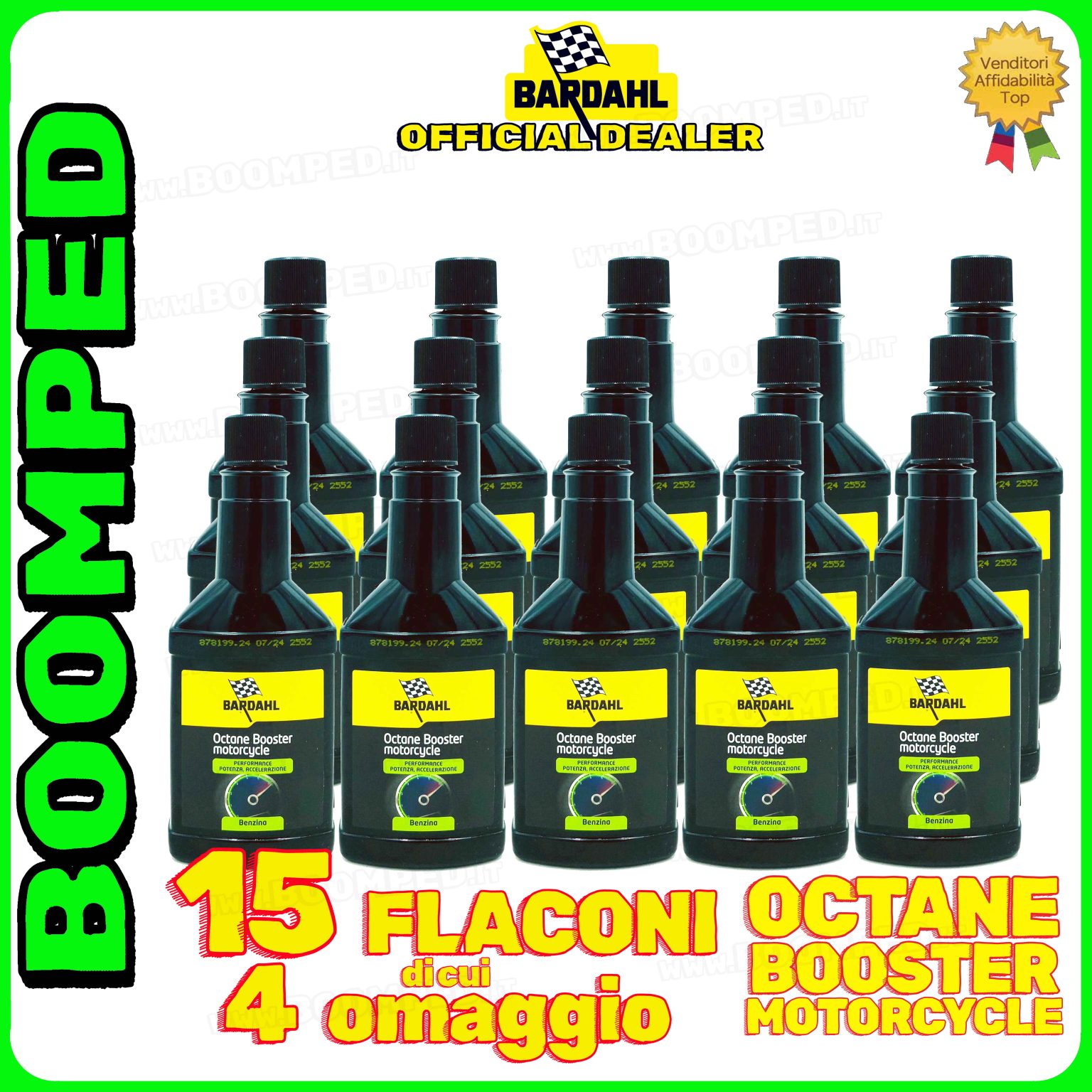 15 flaconi 150ml BARDAHL OCTANE BOOSTER MOTORCYCLE ADDITIVO elevatore ottani benzina moto 2T 4T 15BD10
