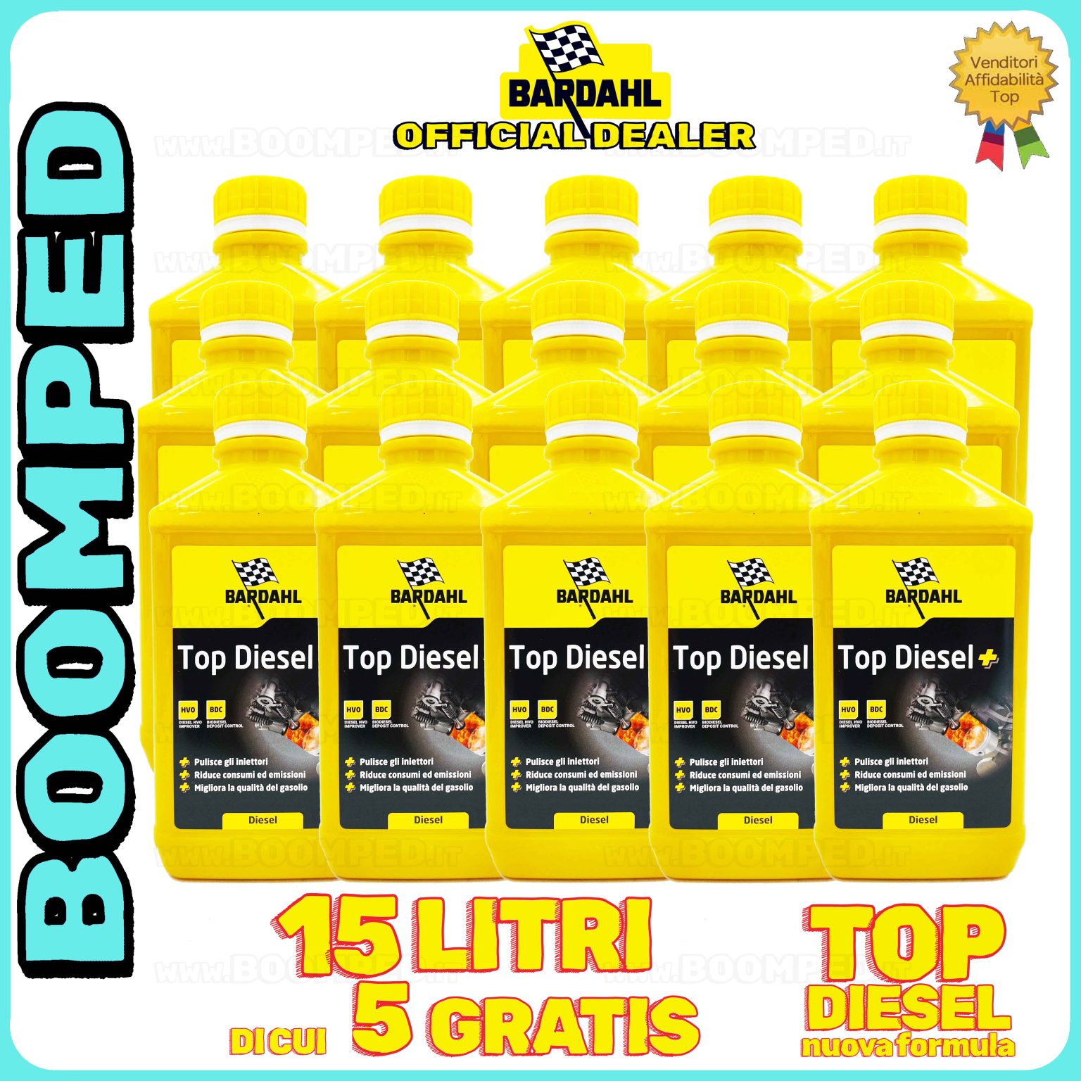 15 litri BARDAHL TOP DIESEL + ADDITIVO pulitore iniettori riduce consumi motori diesel auto 15BD18