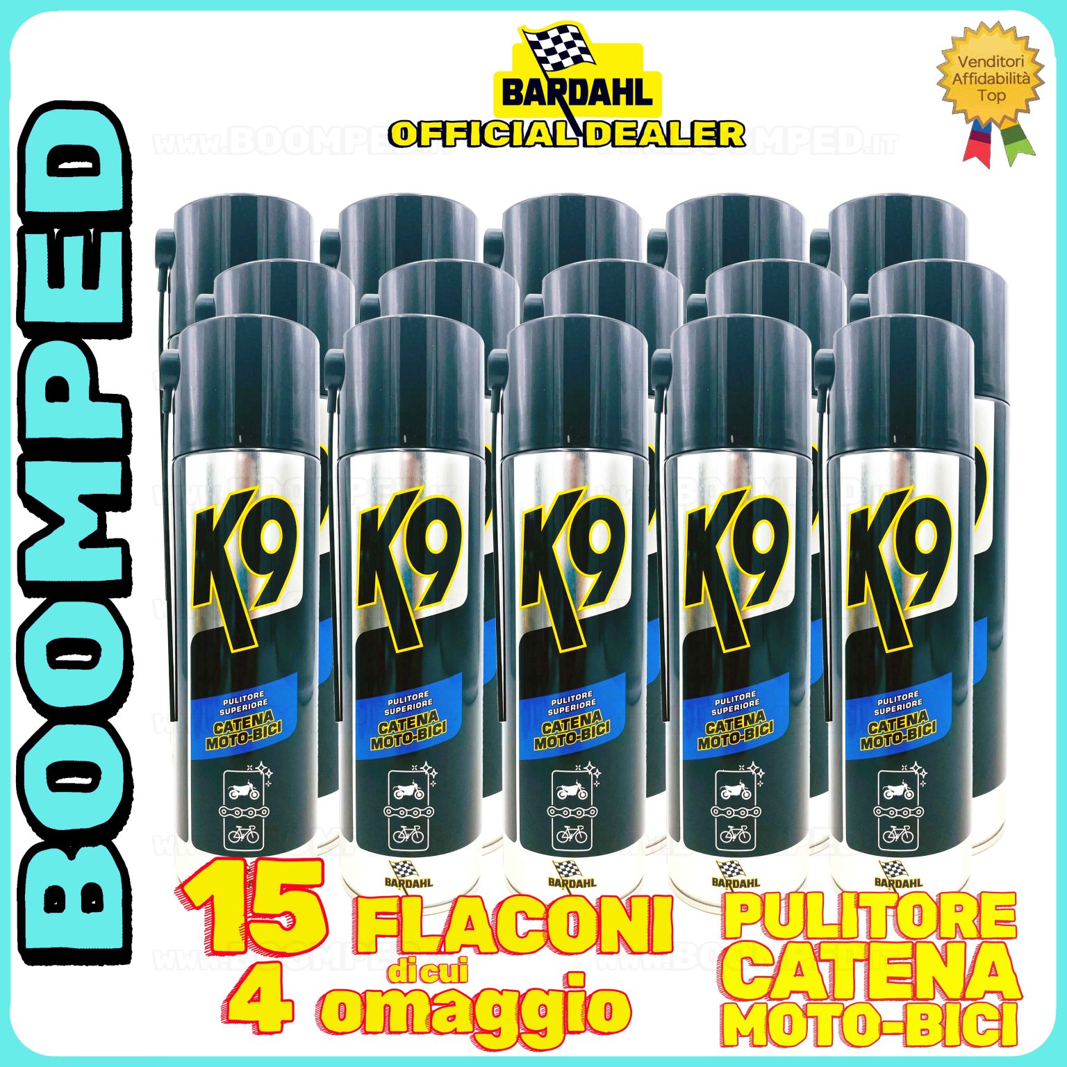 15 flaconi 500ml BARDAHL K9 PULITORE SUPERIORE CATENA MOTO BICI pulisce catena trasmissione 15BD21