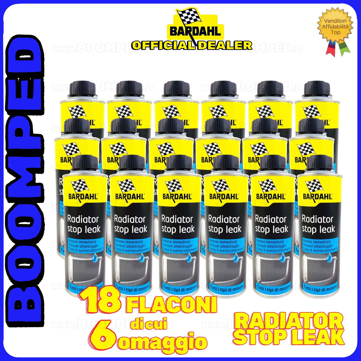 18 flaconi 300ml BADAHL RADIATOR STOP LEAK ADDITIVO  sigillante elimina falle radiatore auto moto 02BD11