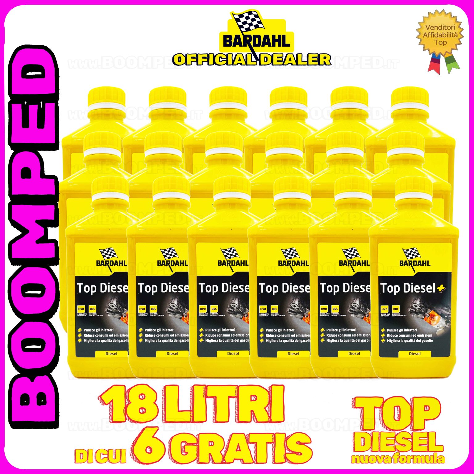 18 litri BARDAHL TOP DIESEL + ADDITIVO pulitore iniettori riduce consumi motori diesel auto 18BD18
