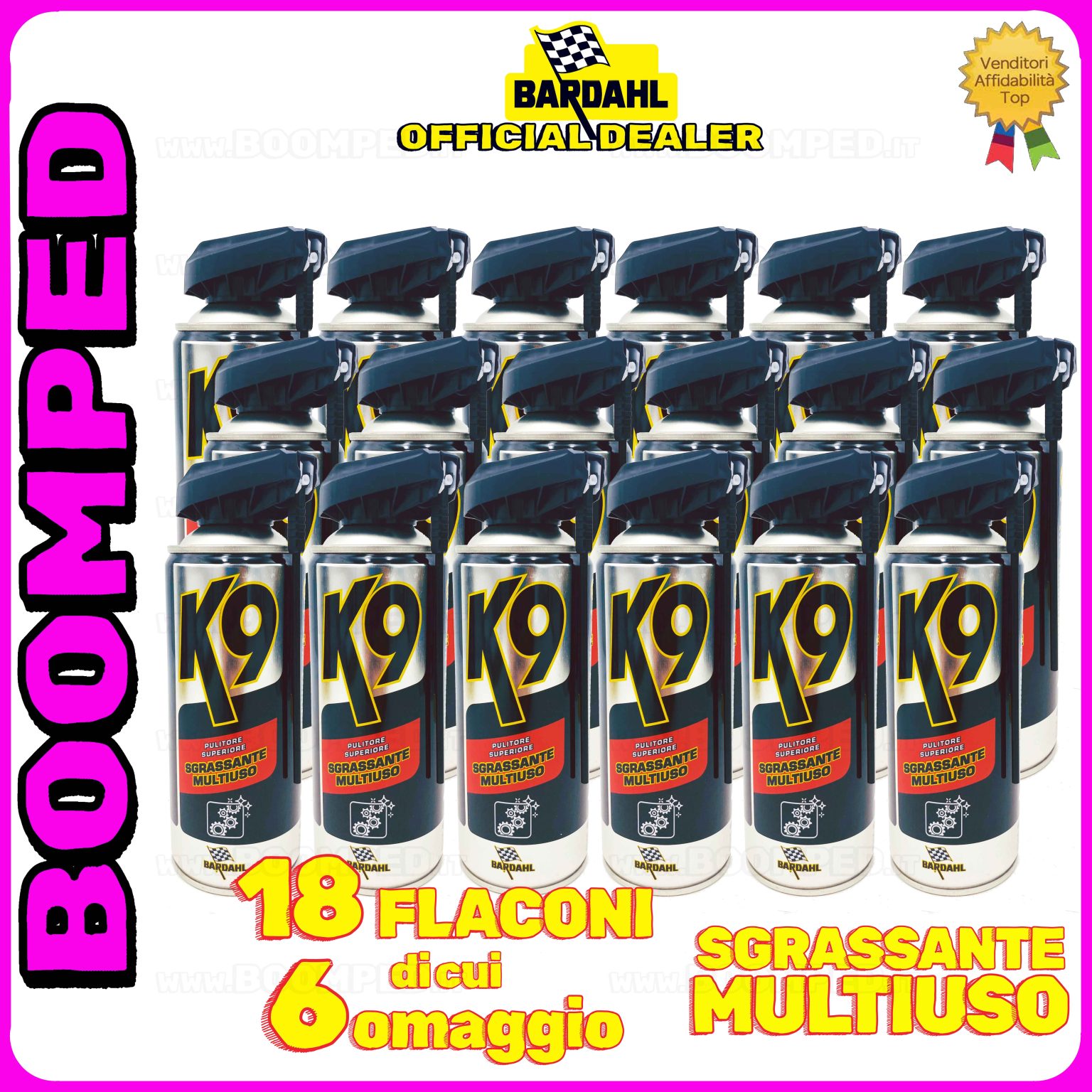 18 flaconi 400ml BARDAHL K9 PULITORE SUPERIORE SGRASSANTE MULTIUSO rimuove grasso sporco olio 18BD22