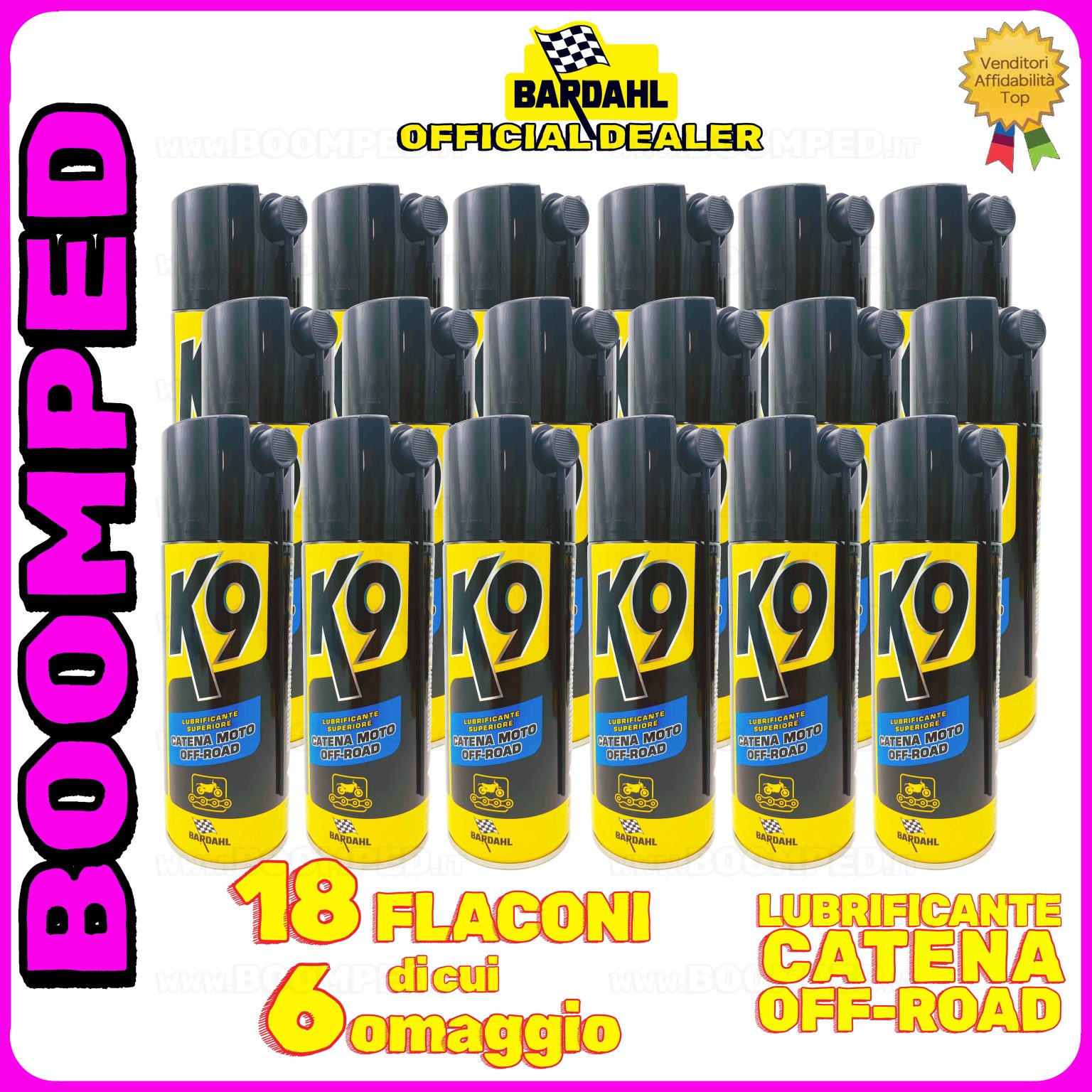 18 flaconi 400ml BARDAHL K9 LUBRIFICANTE SUPERIORE CATENA MOTO OFF ROAD spray per catena cross 18BD24