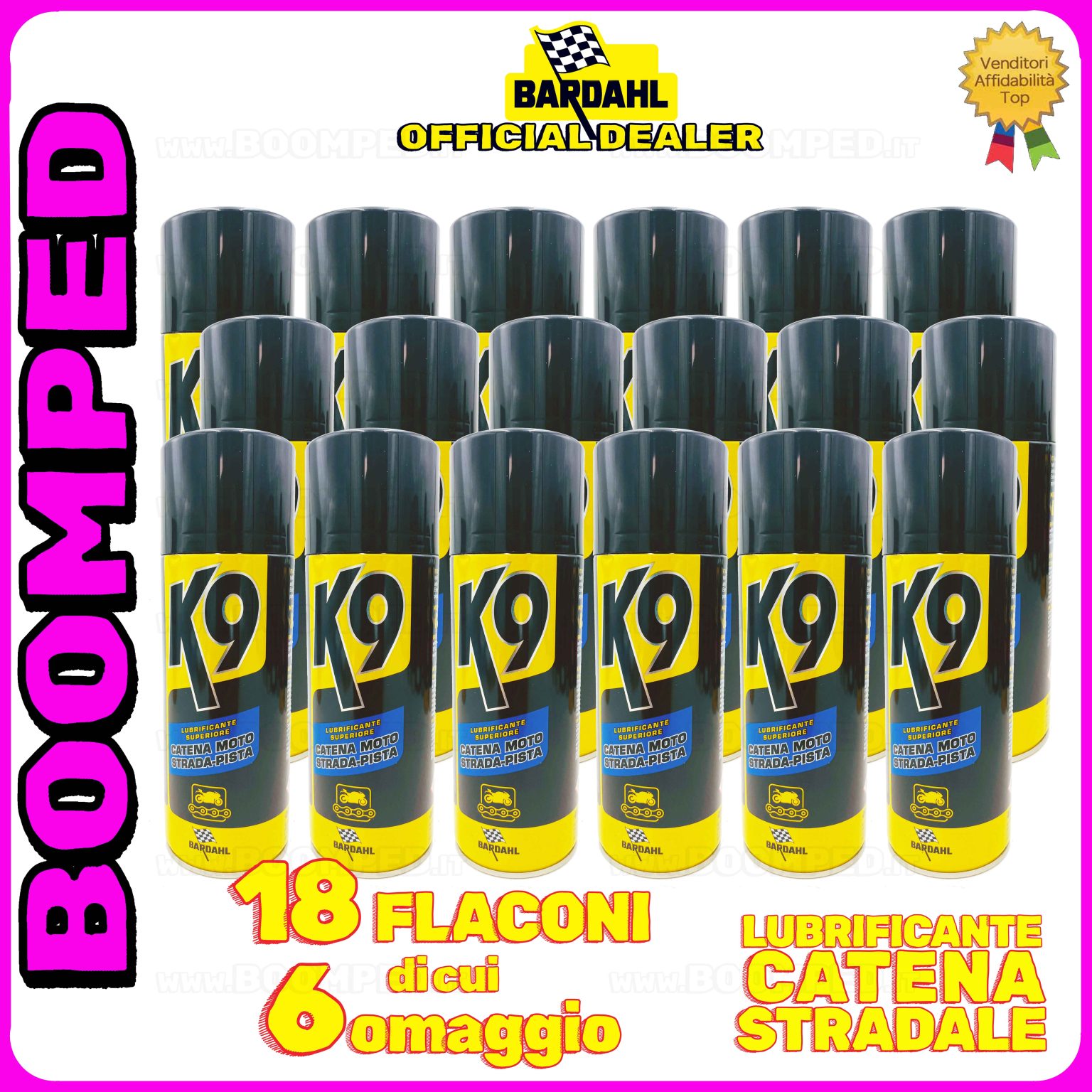 18 flaconi 400ml BARDAHL K9 LUBRIFICANTE SUPERIORE CATENA MOTO STRADALE spray per catena pista 18BD25