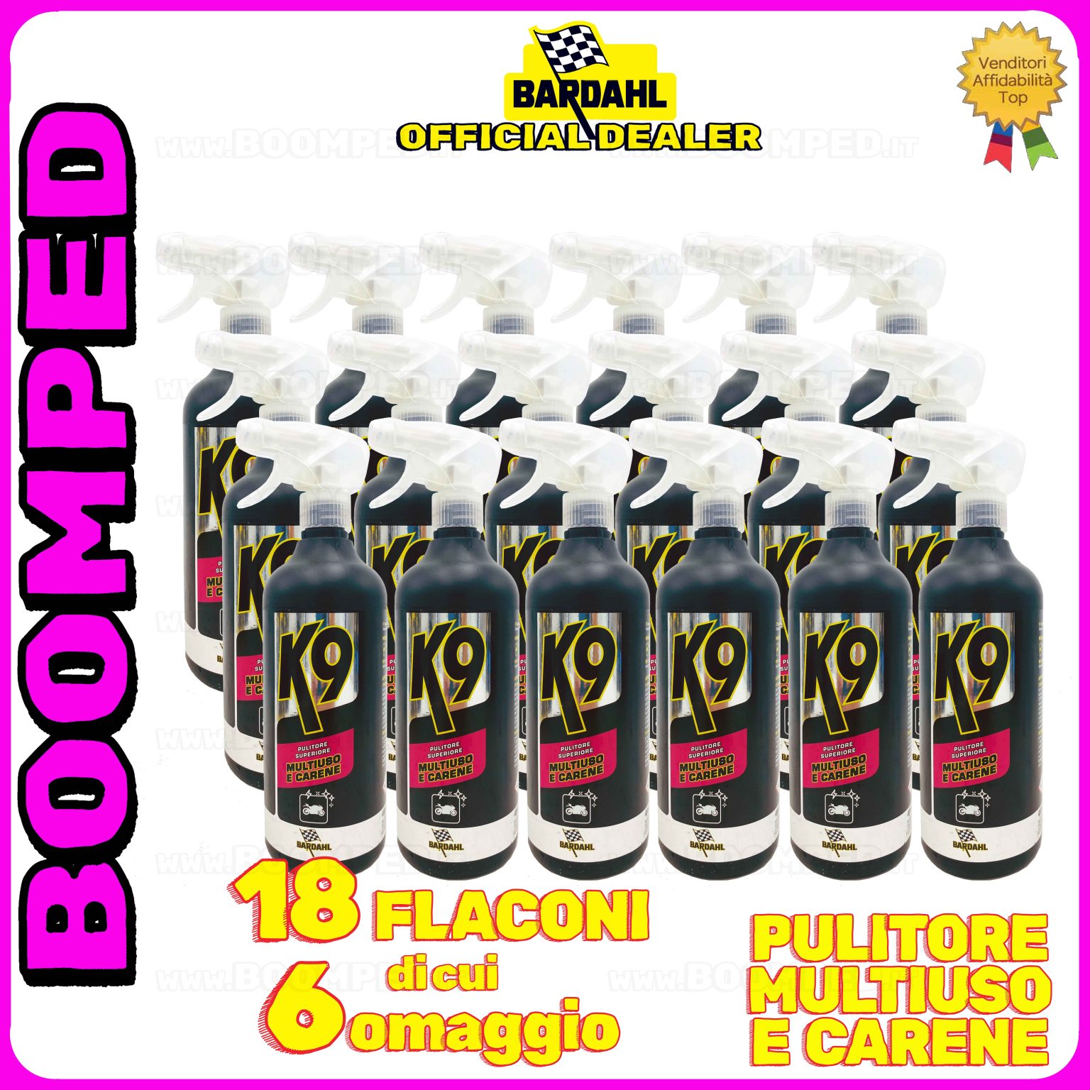 18 flaconi 750ml BARDAHL K9 PULITORE SUPERIORE MULTIUSO E CARENE spray pulizia carene 18BD26
