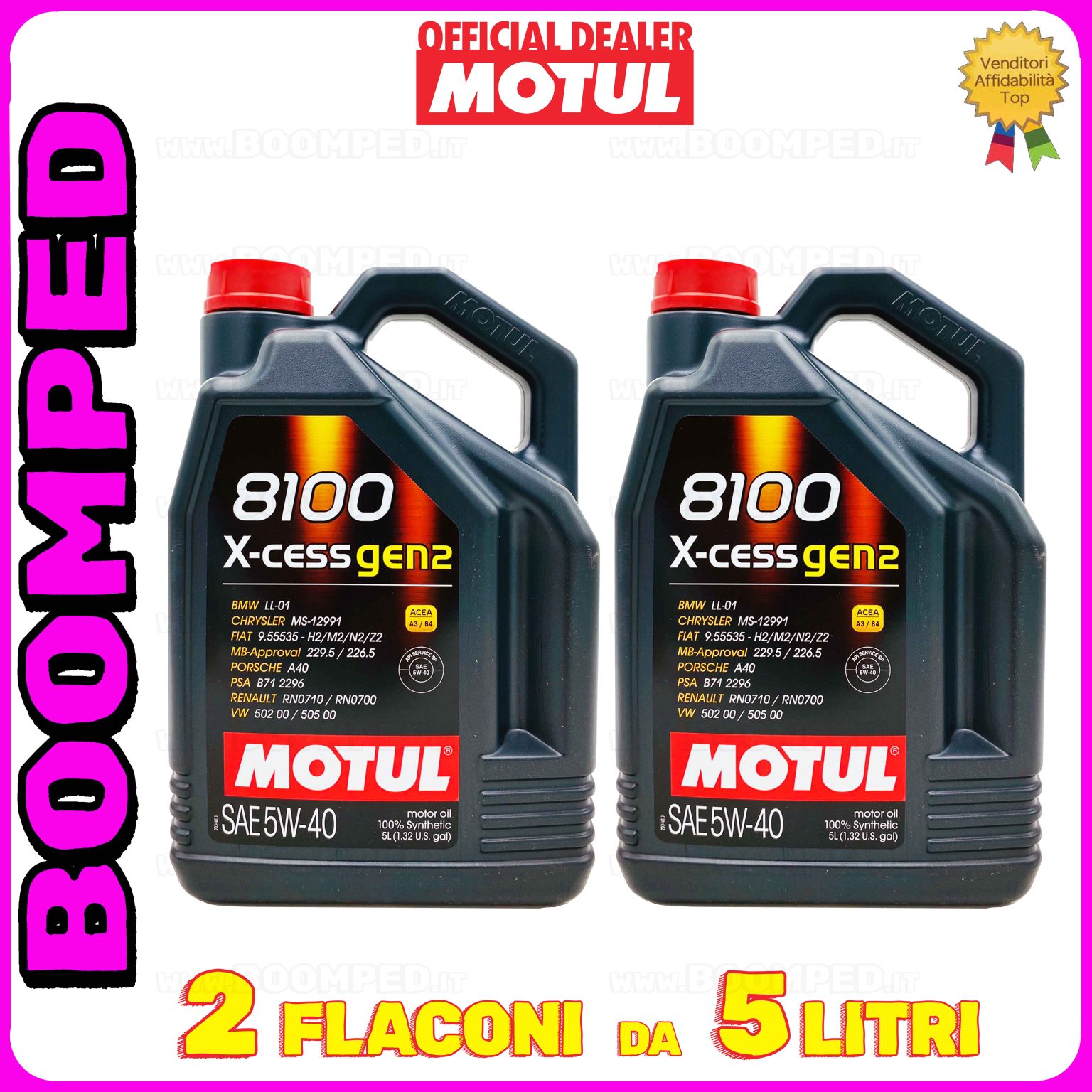 10 litri MOTUL 8100 X-cess GEN2 5W-40 OLIO MOTORE AUTO SINTETICO ACEA A3 B4 (tanica 5 LT) 02MO28