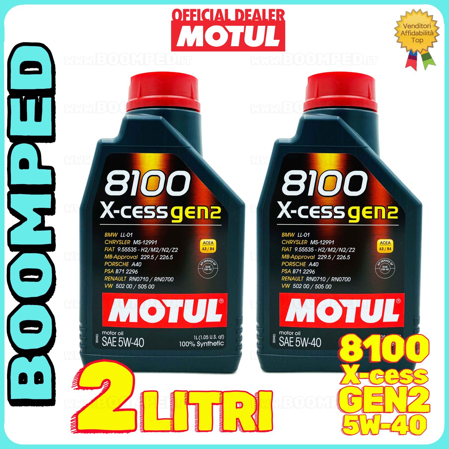 2 litri MOTUL 8100 X-cess GEN2 5W-40 OLIO MOTORE AUTO SINTETICO ACEA A3 B4 (flacone 1 LT) 02MO29