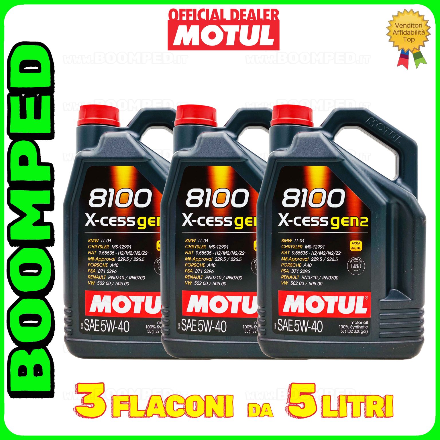 15 litri MOTUL 8100 X-cess GEN2 5W-40 OLIO MOTORE AUTO SINTETICO ACEA A3 B4 (tanica 5 LT) 03MO28