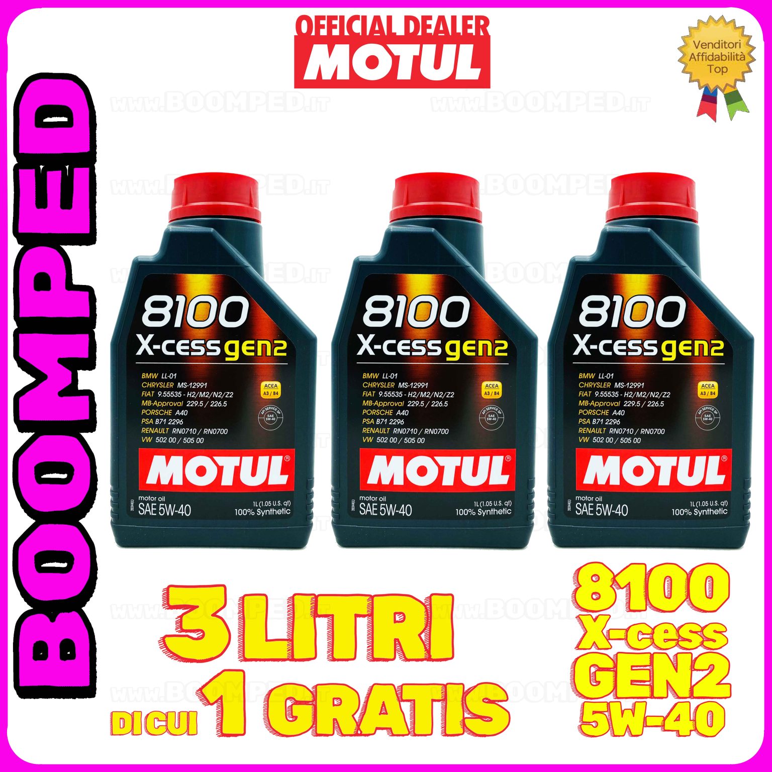 3 litri MOTUL 8100 X-cess GEN2 5W-40 OLIO MOTORE AUTO SINTETICO ACEA A3 B4 (flacone 1 LT) 03MO29